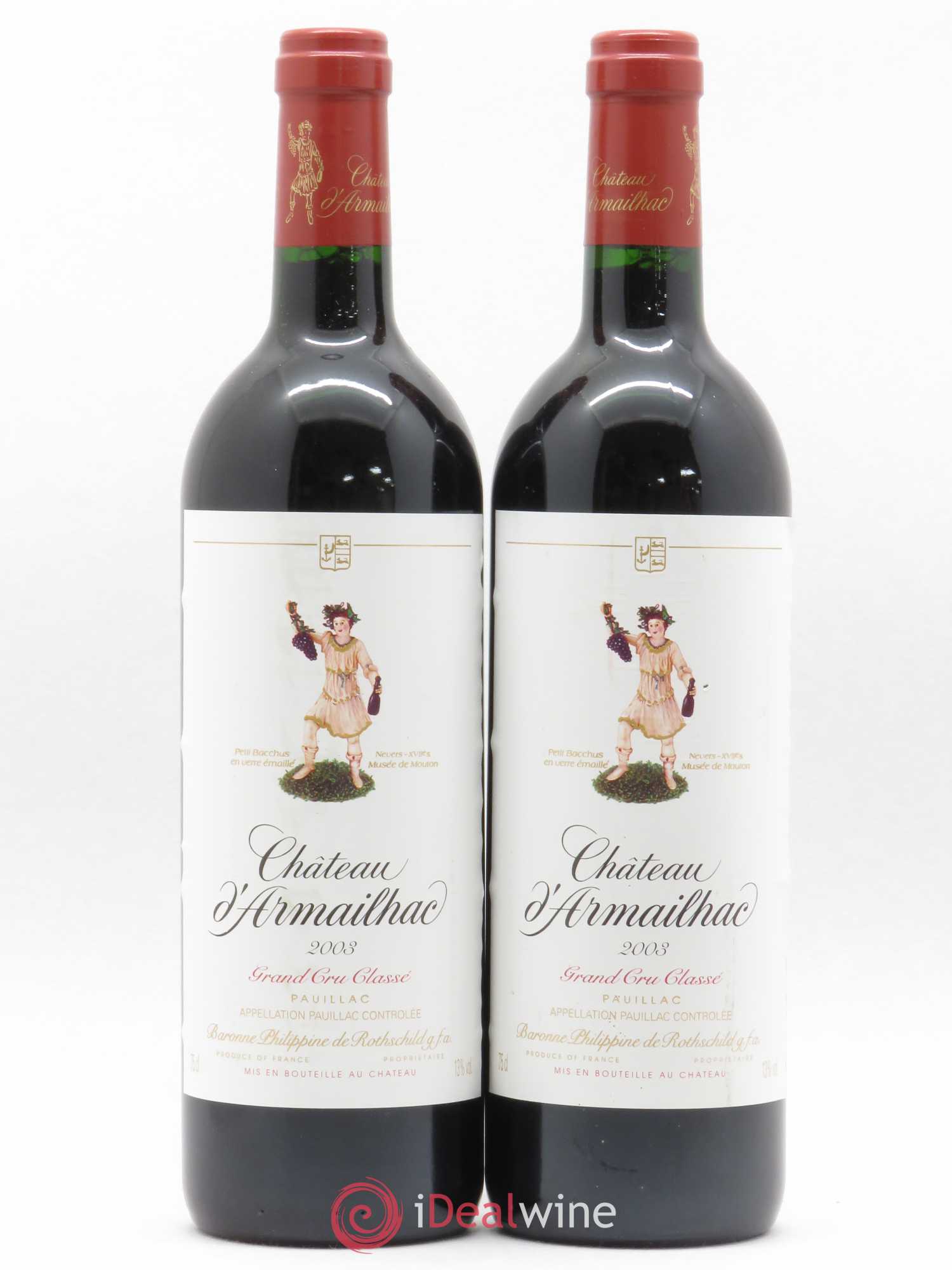 Château d' Armailhac - Mouton Baron(ne) Philippe 5ème Grand Cru Classé 2003 - Lot de 2 bouteilles - 0