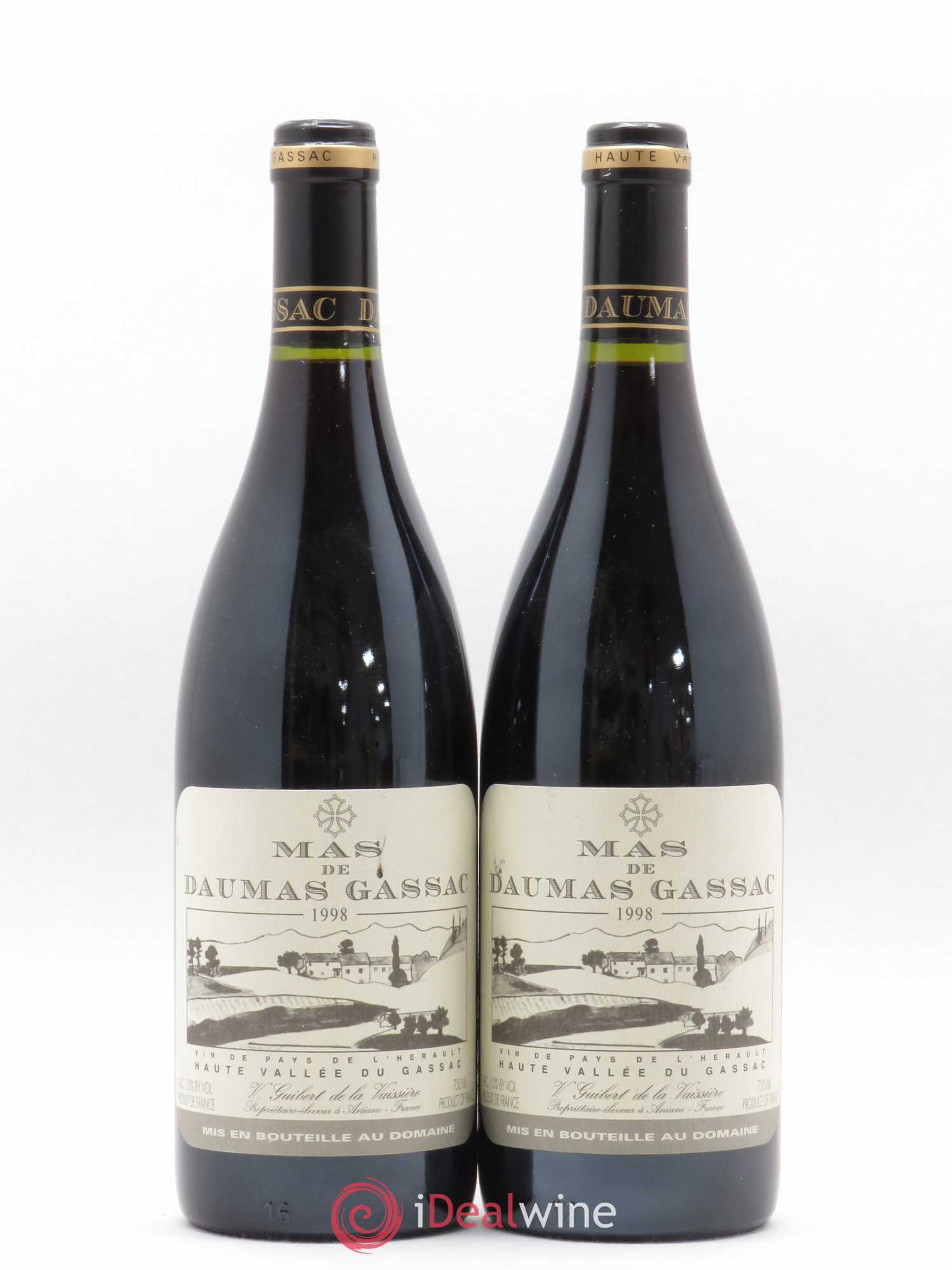 Pays d'Hérault Mas Daumas Gassac Famille Guibert de La Vaissière 1998 - Posten von 2 Flaschen - 0