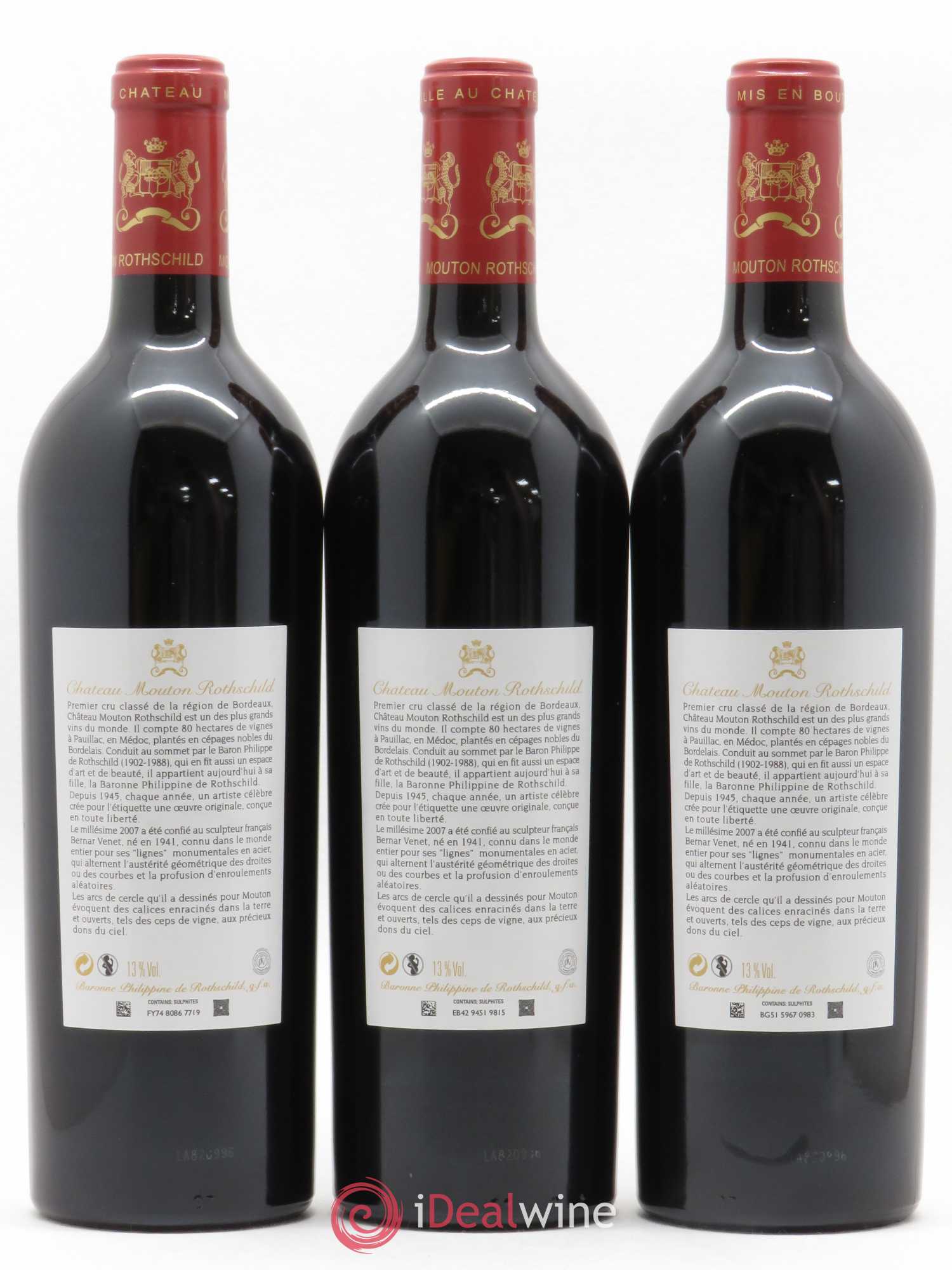 Château Mouton Rothschild 1er Grand Cru Classé 2007 - Lot de 3 bouteilles - 1