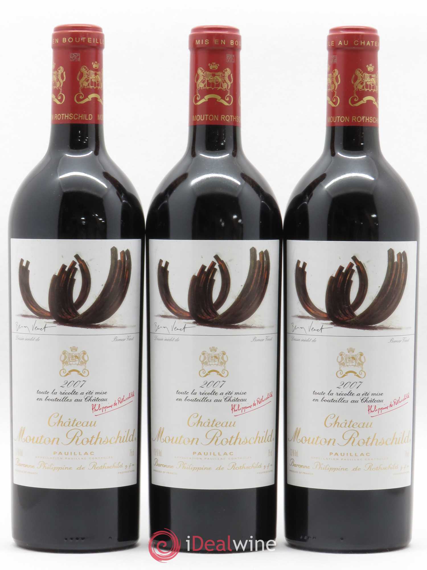 Château Mouton Rothschild 1er Grand Cru Classé 2007 - Lot de 3 bouteilles - 0