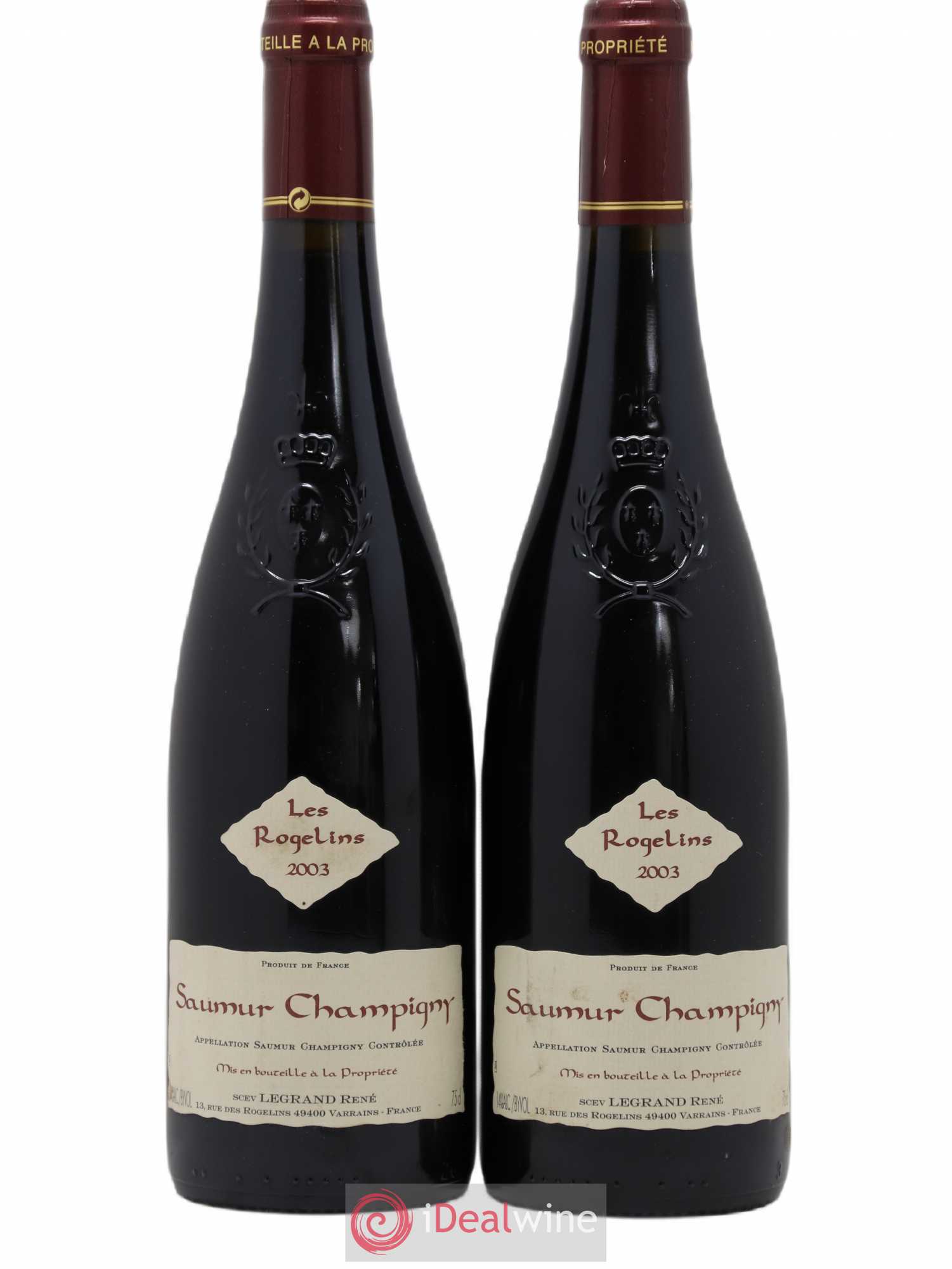 Saumur-Champigny Les Rogelins Clotilde Legrand (anciennement René-Noël Legrand) 2003 - Lot de 2 bouteilles - 0