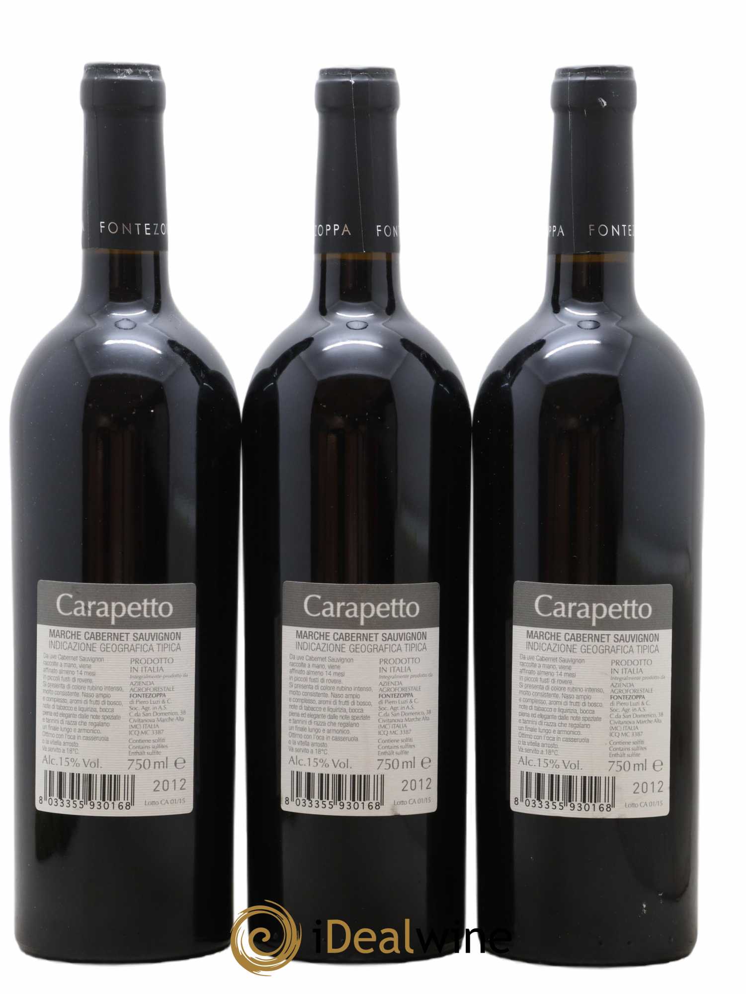 Italie Marche Carapetto Cabernet Sauvignon Cantina Fontezoppa 2012 - Lot of 3 bottles - 1