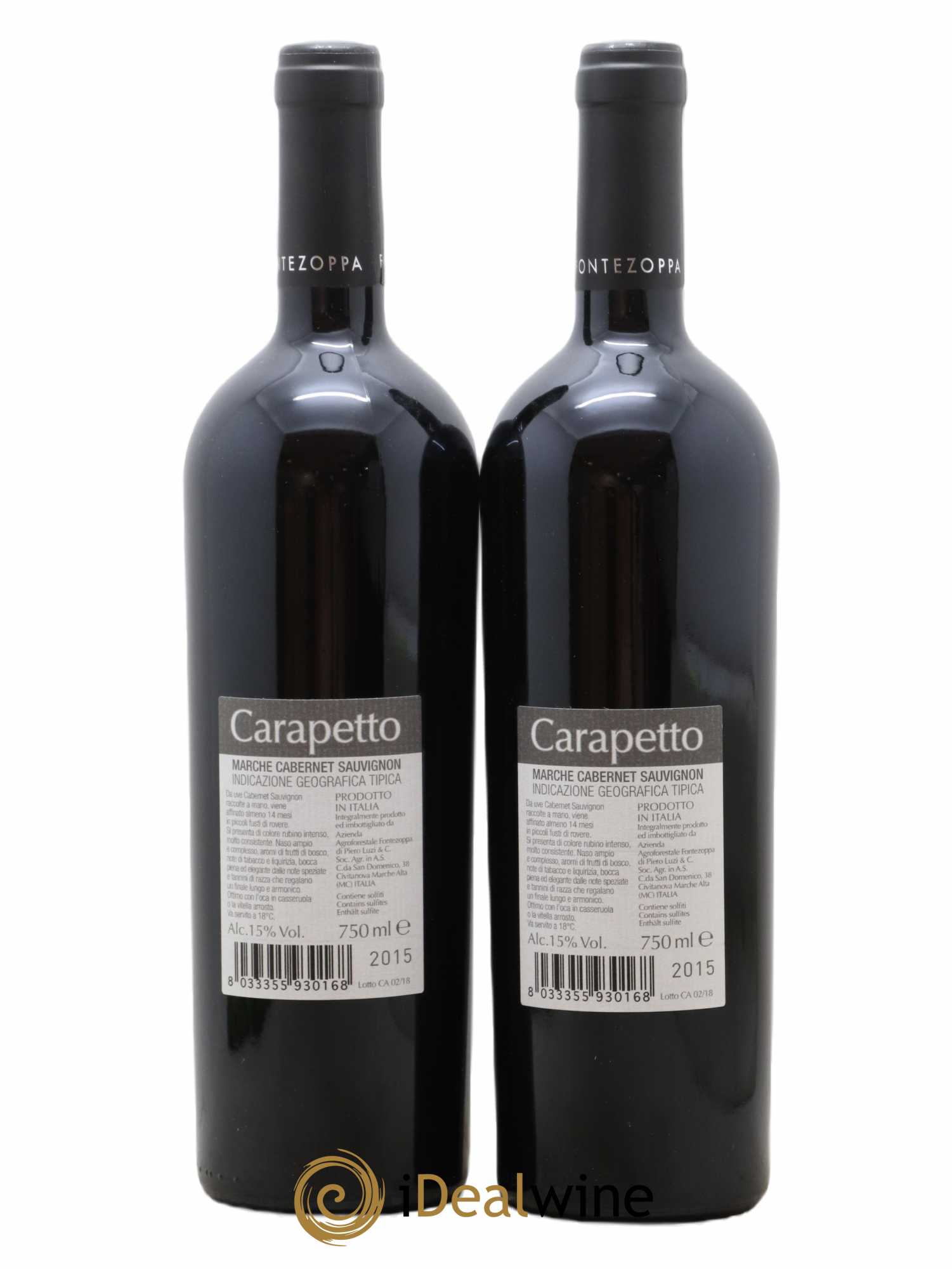 Italie Marche Carapetto Cabernet Sauvignon Cantina Fontezoppa 2015 - Lotto di 2 bottiglie - 1