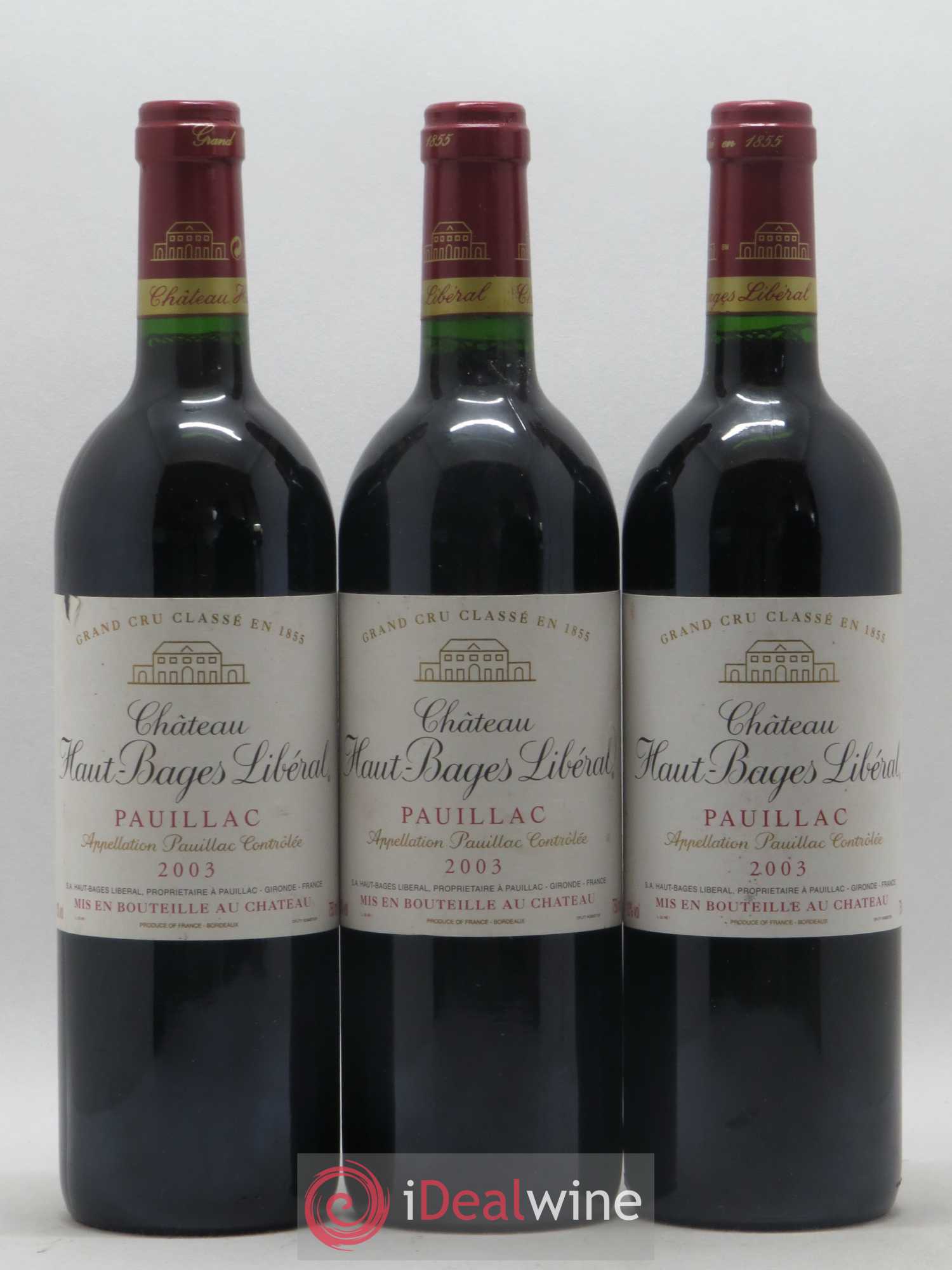 Château Haut Bages Libéral 5ème Grand Cru Classé 2003 - Lot de 3 bouteilles - 0