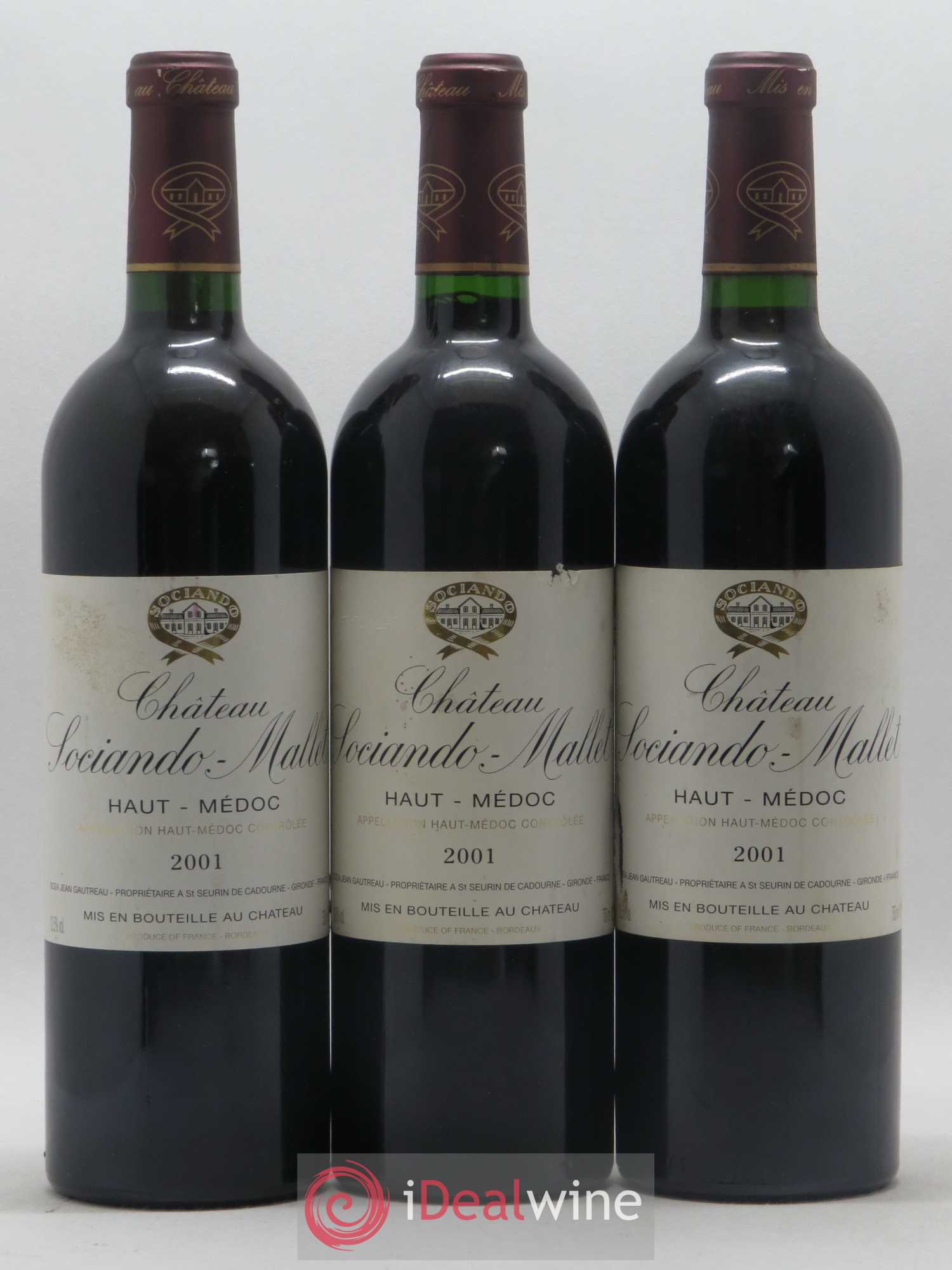 Château Sociando Mallet 2001 - Lot de 3 bouteilles - 0