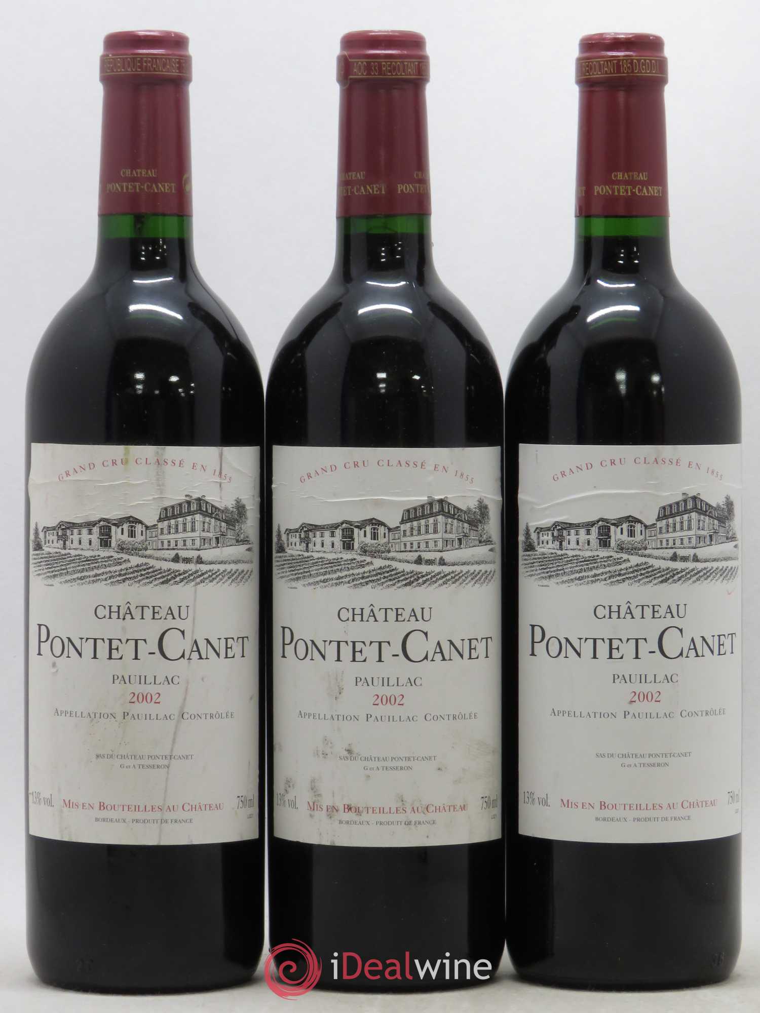 Château Pontet Canet 5ème Grand Cru Classé 2002 - Lot de 3 bouteilles - 0