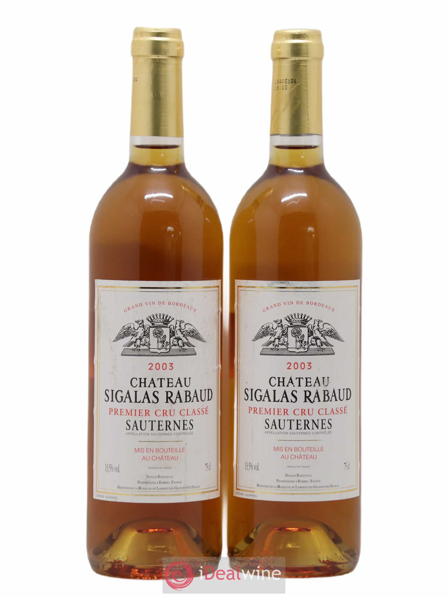 Château Sigalas Rabaud 1er Grand Cru Classé 2003 - Lotto di 2 bottiglie - 0
