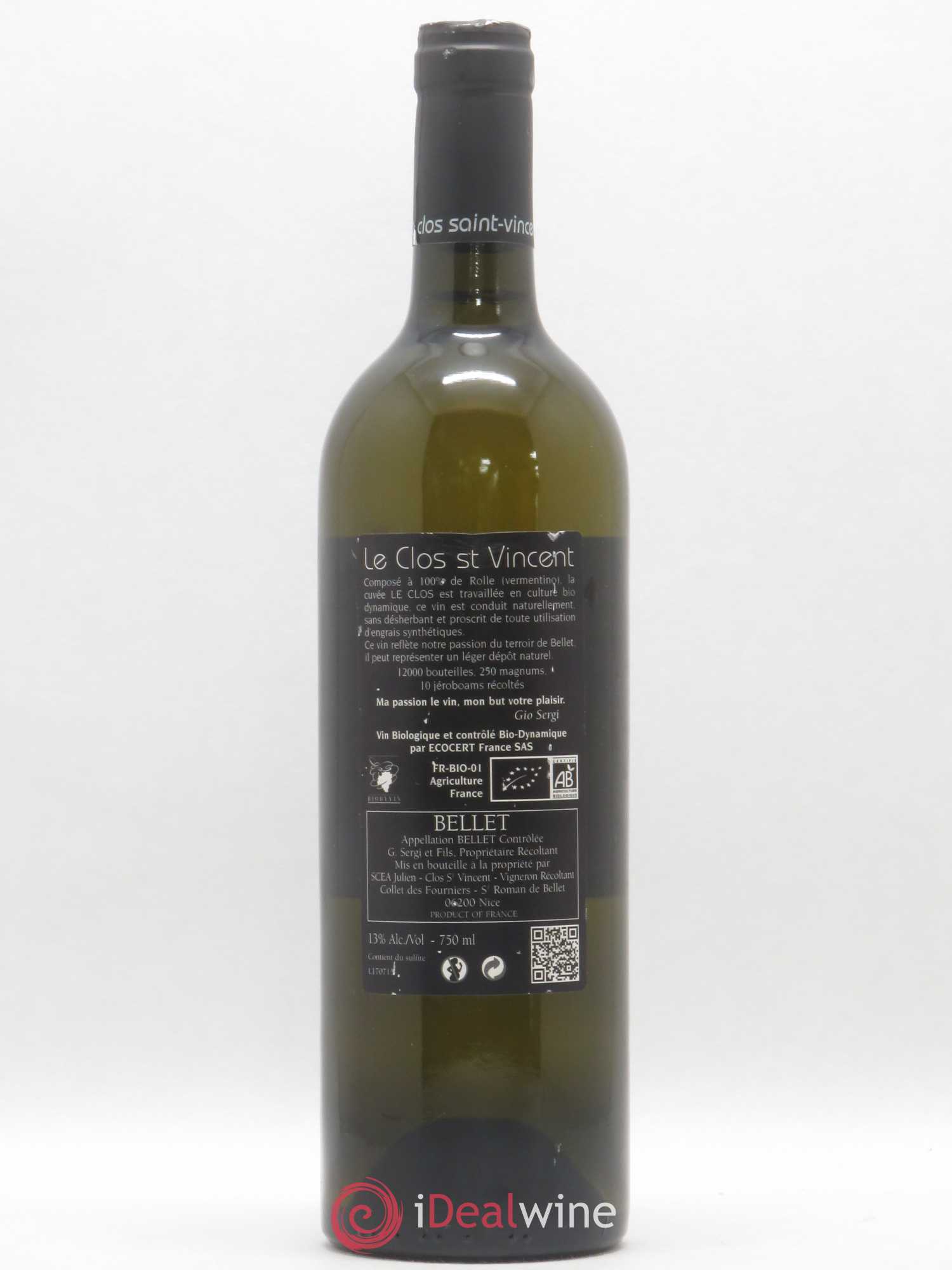 Bellet Clos Saint-Vincent Le Clos Famille Sicardi-Sergi 2014 - Lot de 1 bouteille - 1
