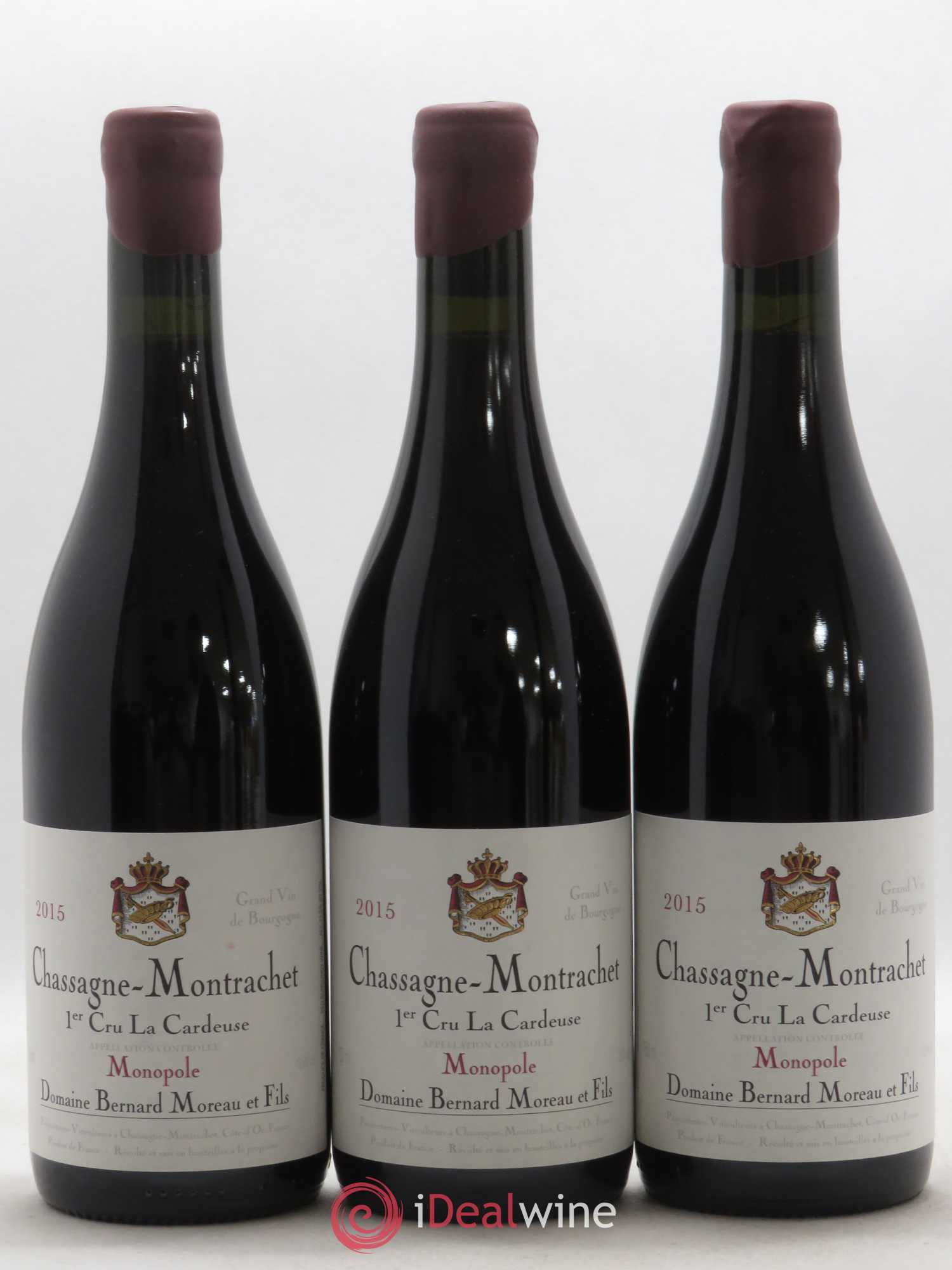 Chassagne-Montrachet 1er Cru La Cardeuse Domaine Bernard Moreau 2015 - Lot de 3 bouteilles - 0