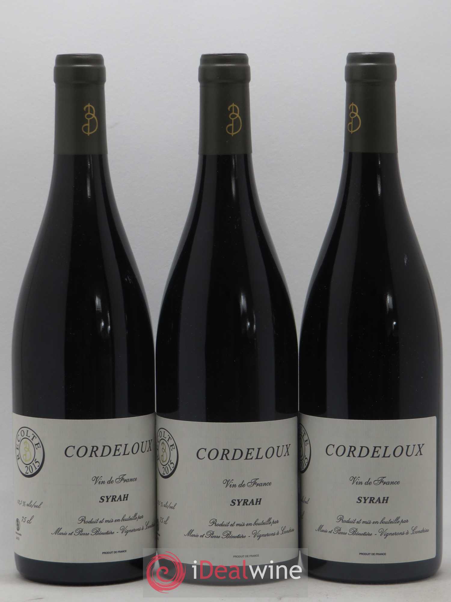 Vin de France Syrah Cordeloux Marie et Pierre Bénetière (Domaine) 2015 - Lot de 3 bouteilles - 0