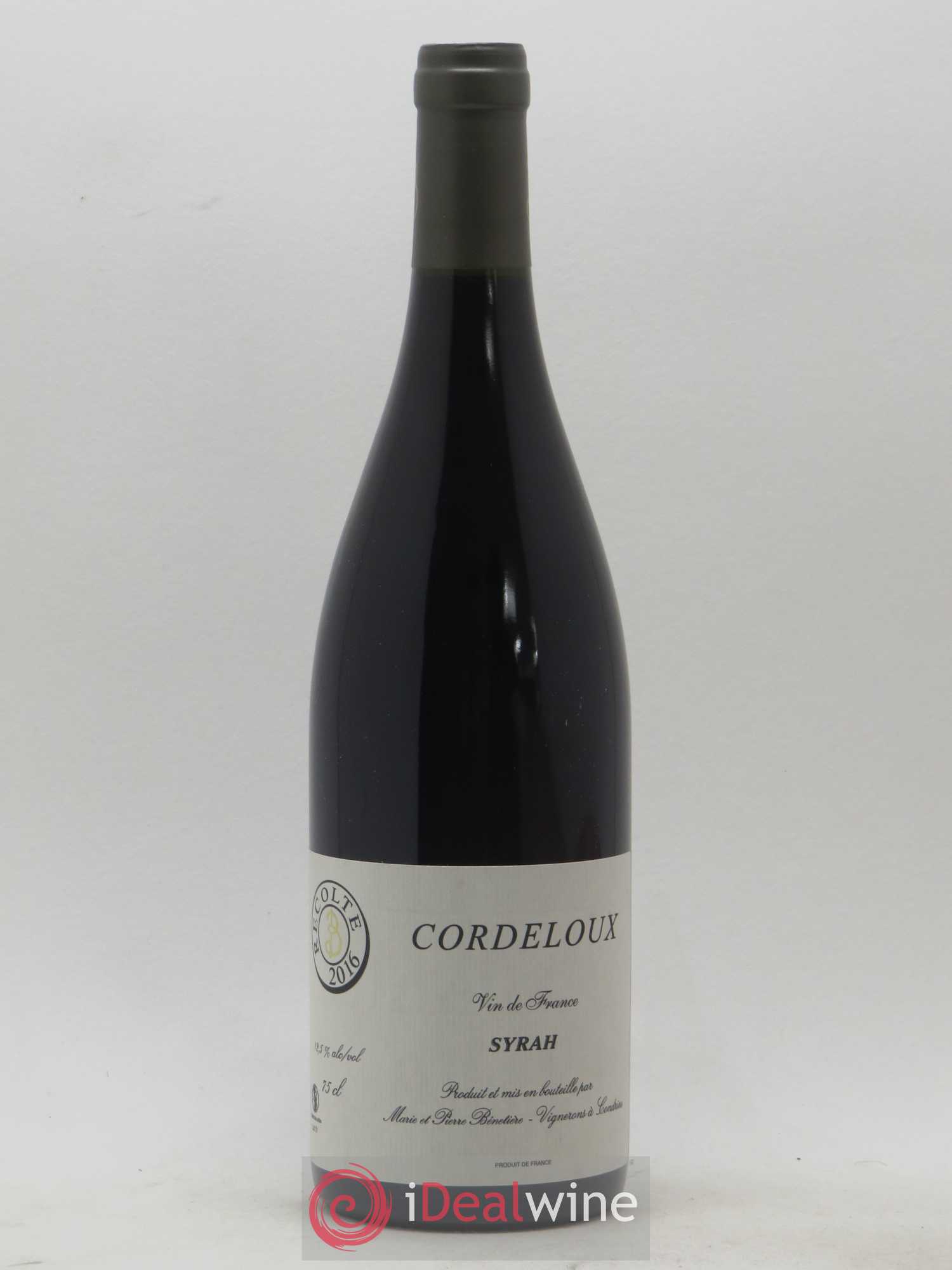 Vin de France Syrah Cordeloux Marie et Pierre Bénetière (Domaine) 2016 - Lot de 1 bouteille - 0