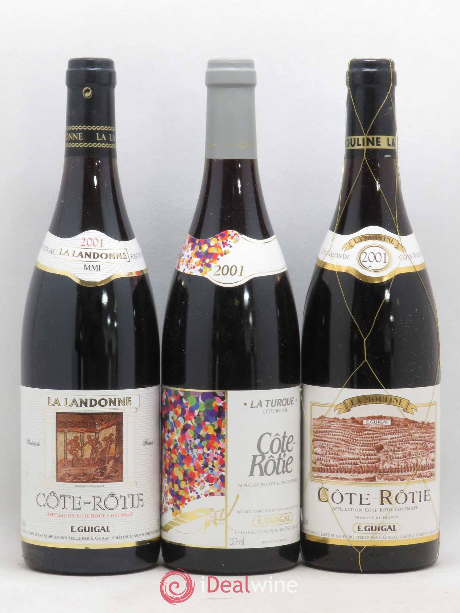 Côte-Rôtie Guigal Trilogie La Turque - La Landonne - La Mouline 2001 - Lot of 3 bottles - 0