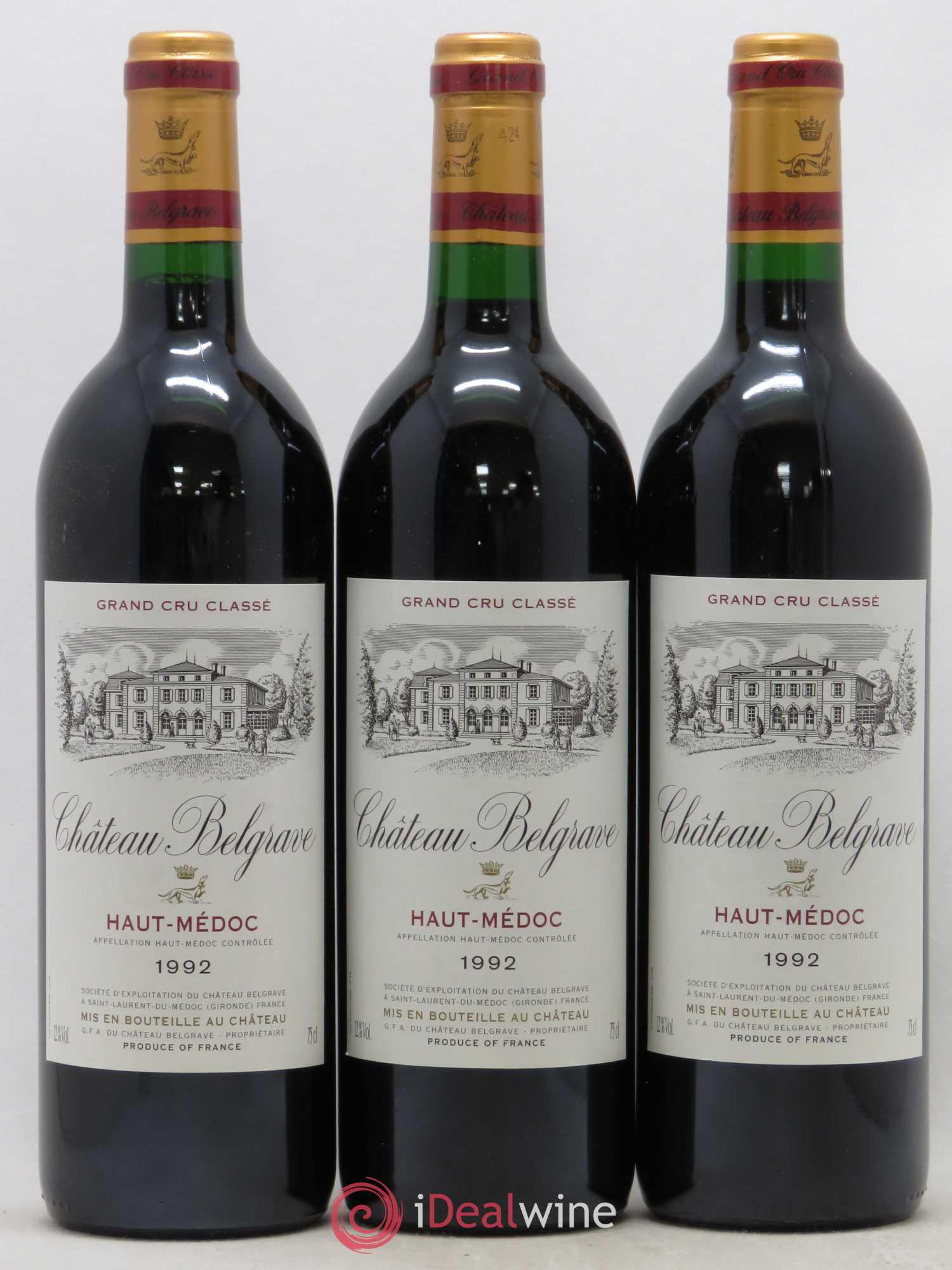 Château Belgrave 5ème Grand Cru Classé 1992 - Lot de 3 bouteilles - 0