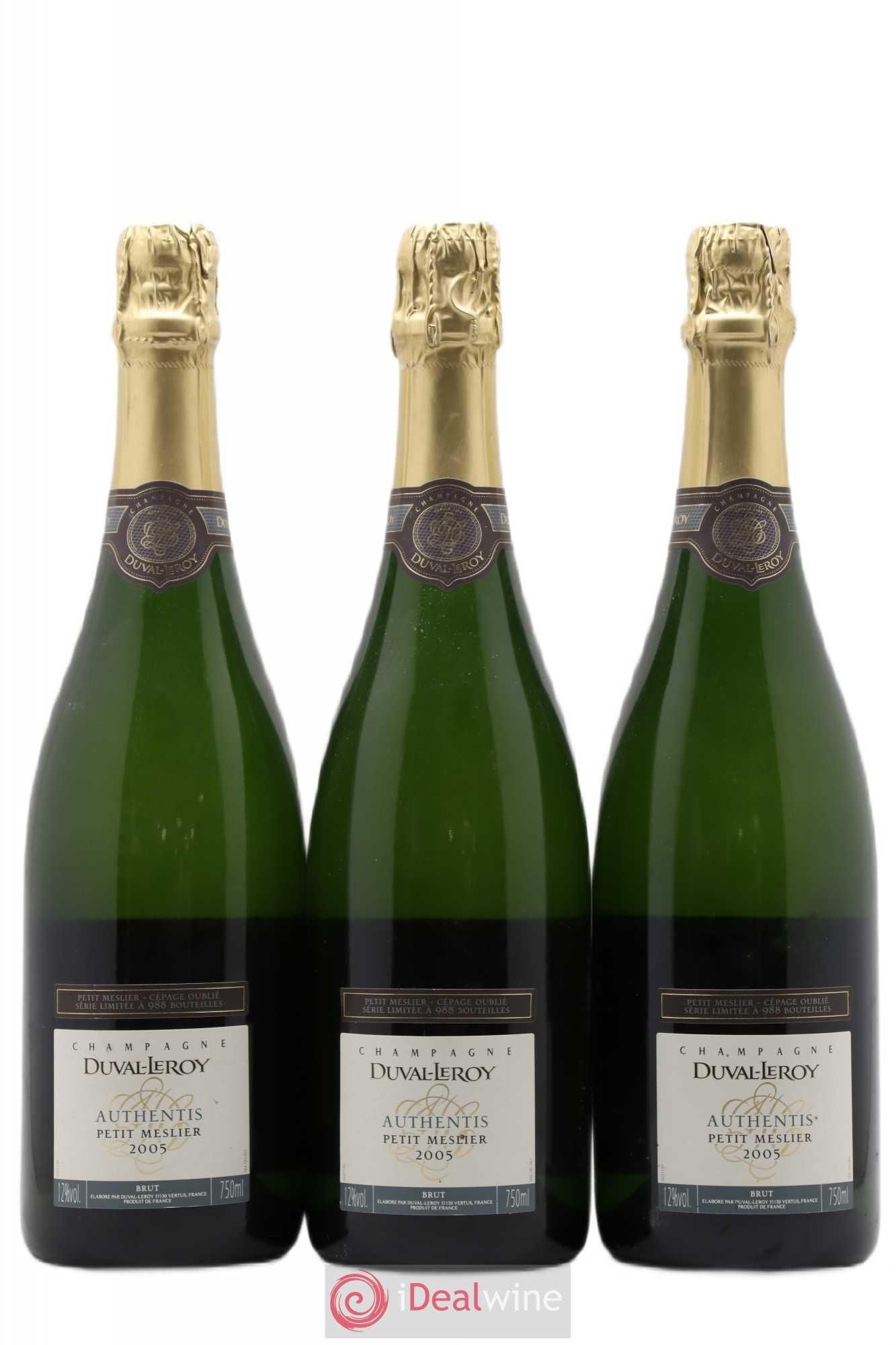 Champagne Brut Millésimé Cuvée Authentis 100% Petit-Meslier Duval-Leroy 2005 - Posten von 3 Flaschen - 0