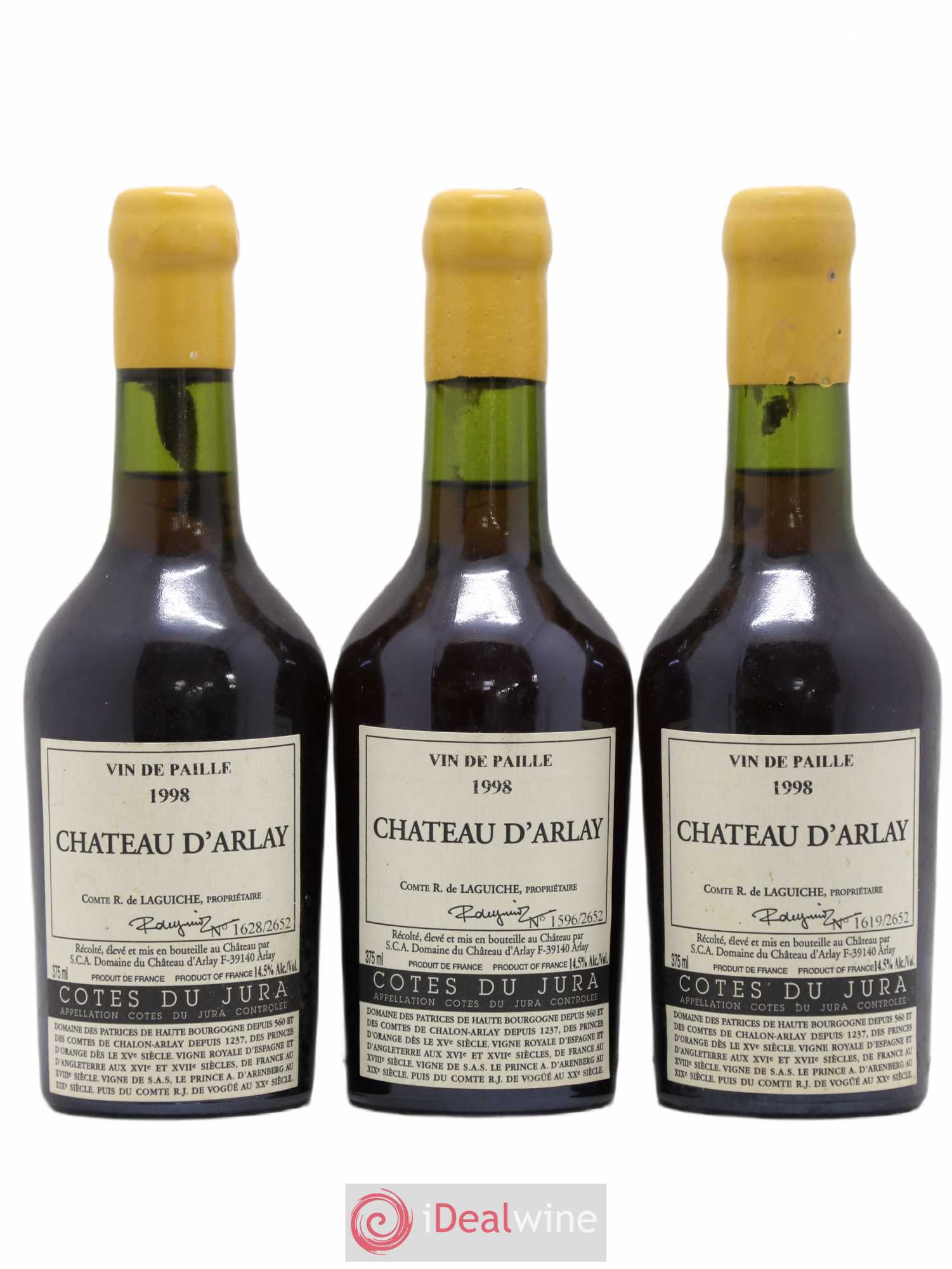 Côtes du Jura Vin de Paille Château d'Arlay 1998 - Posten von 3 Demi-Flaschen - 0