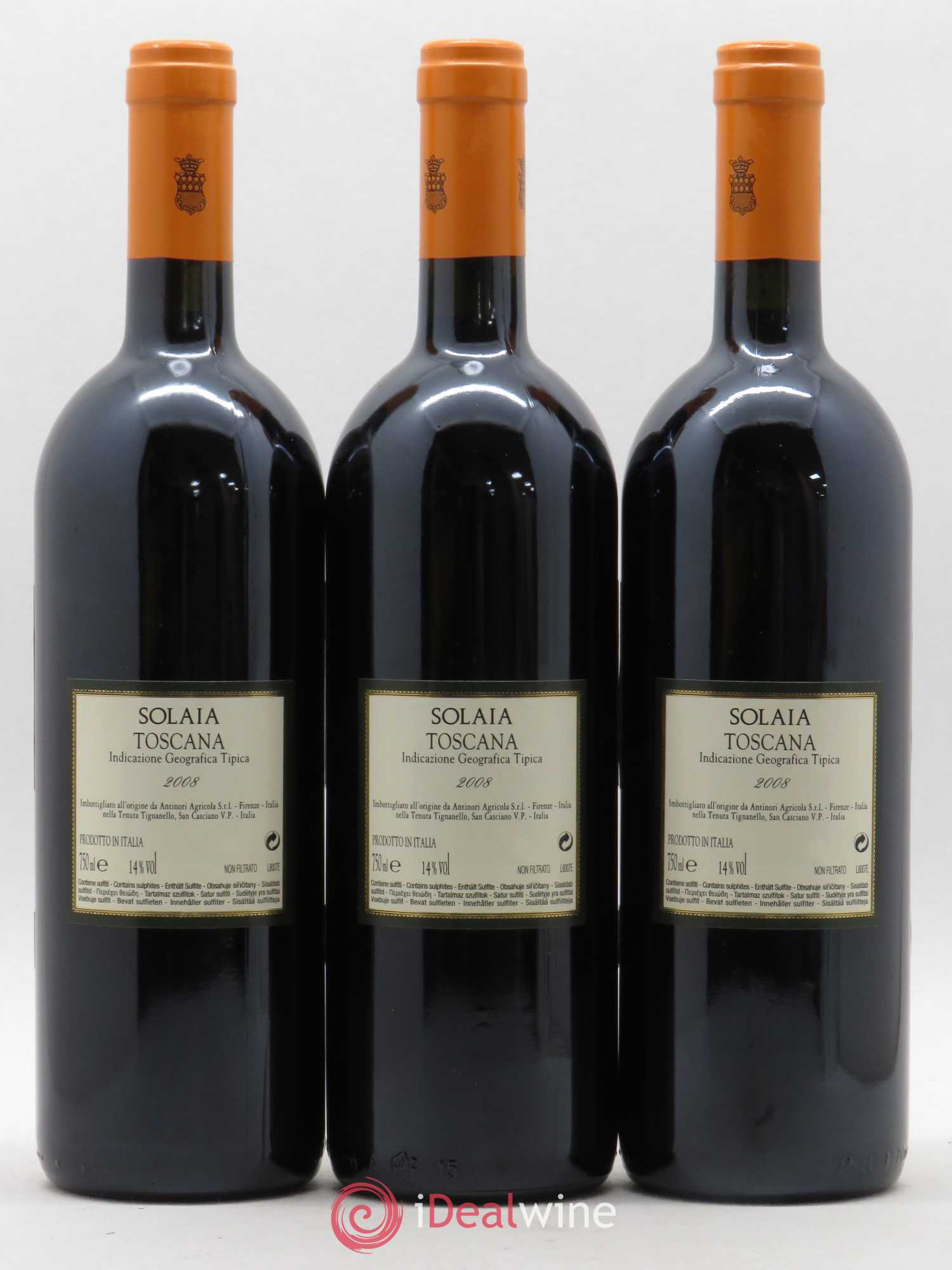 Toscana IGT Solaia Tenuta Tignanello - Marchesi Antinori 2008 - Lot de 3 bouteilles - 1