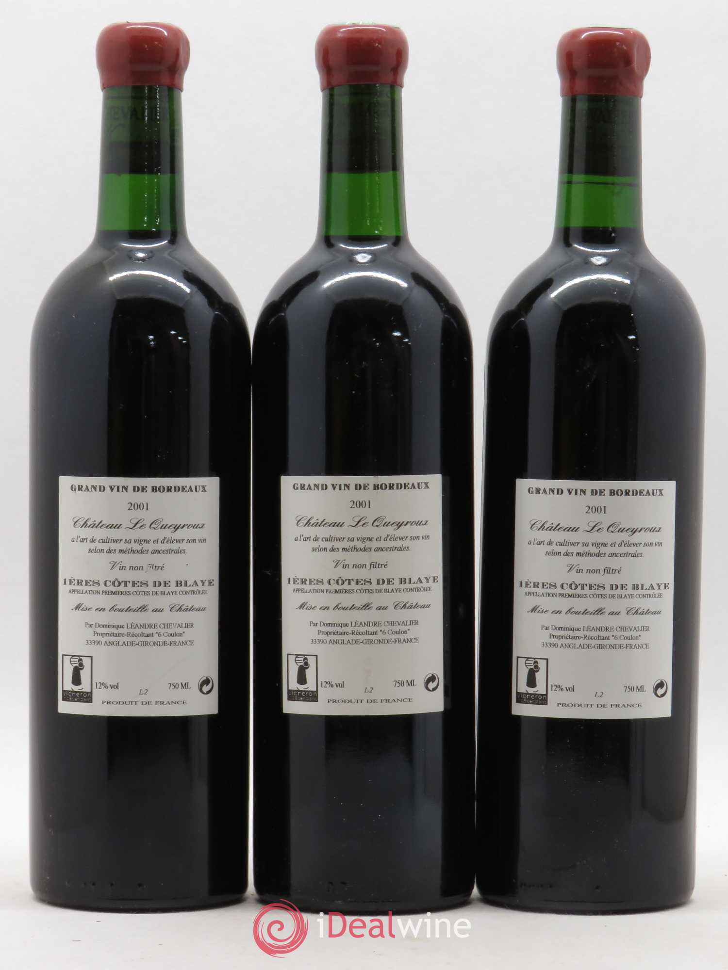 Premières-Côtes-de-Blaye (Blaye-Côtes-de-Bordeaux) Le Joyau de Château Le Queyroux 2001 - Lotto di 3 bottiglie - 1