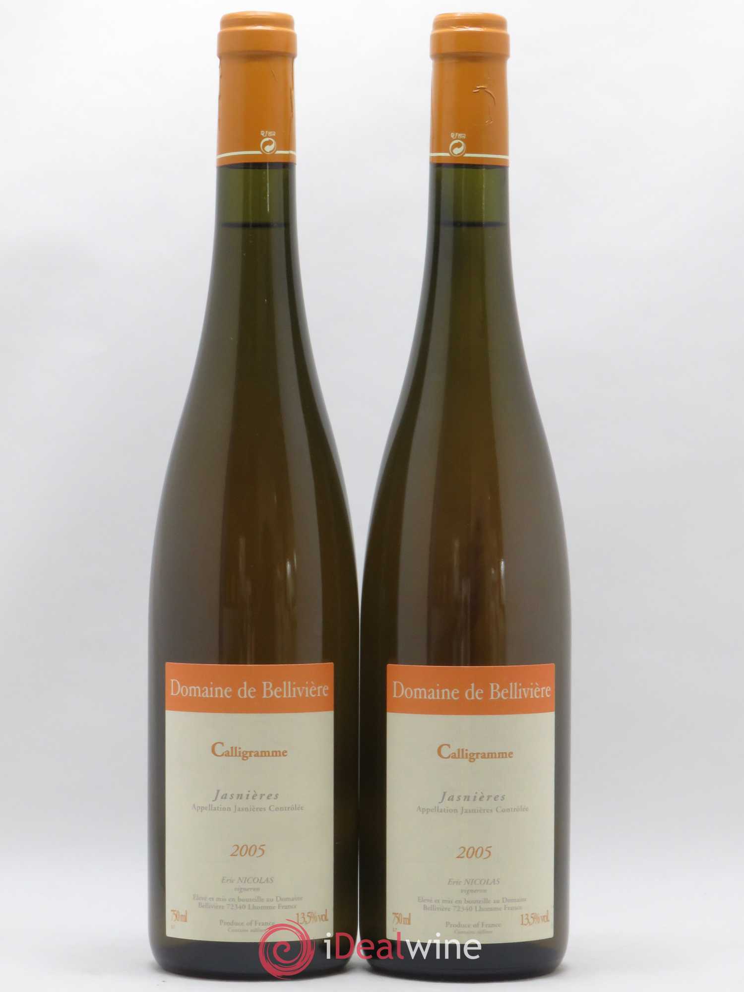 Jasnières Calligramme Domaine de Bellivière 2005 - Lot de 2 bouteilles - 0