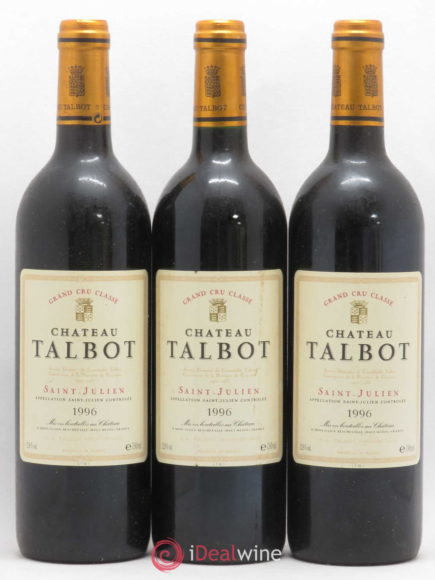 Château Talbot 4ème Grand Cru Classé 1996 - Lot de 3 bouteilles - 0