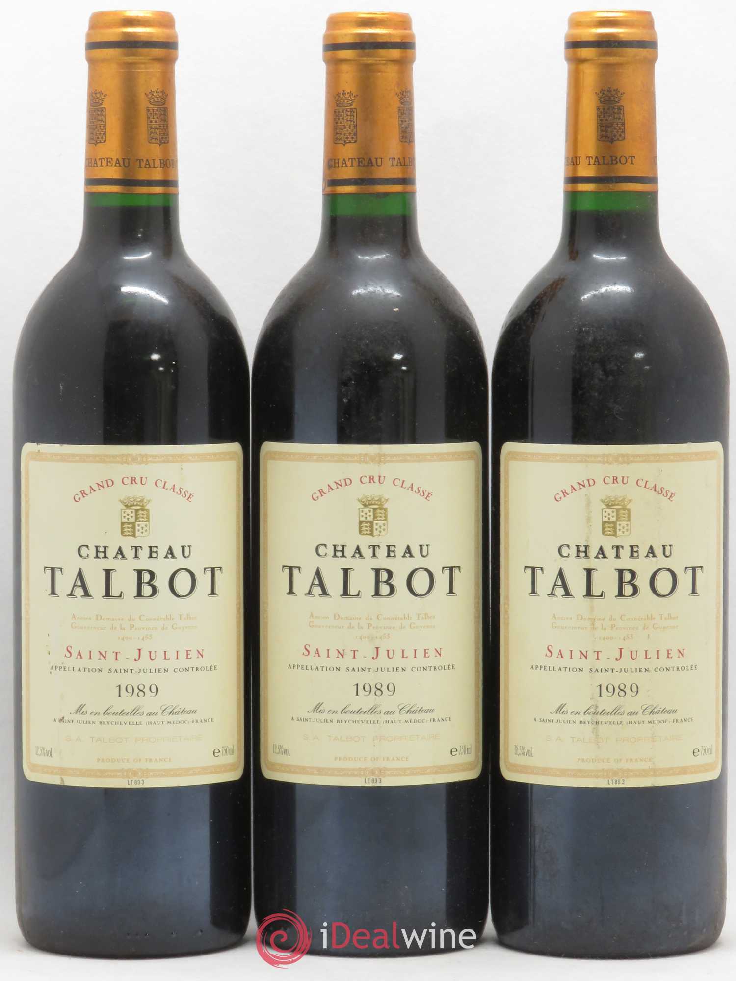 Château Talbot 4ème Grand Cru Classé 1989 - Lot de 3 bouteilles - 0