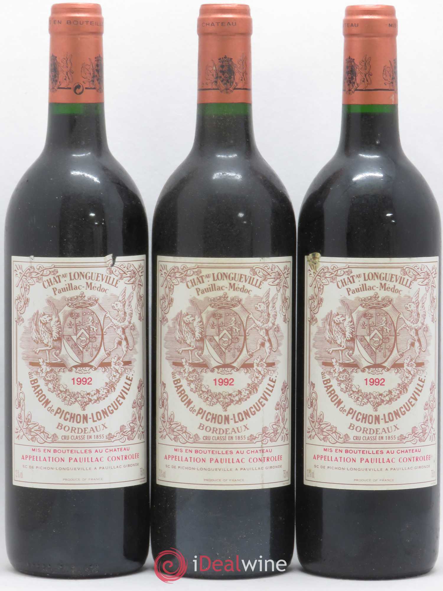 Pichon Longueville Baron 2ème Grand Cru Classé 1992 - Lot de 3 bouteilles - 0