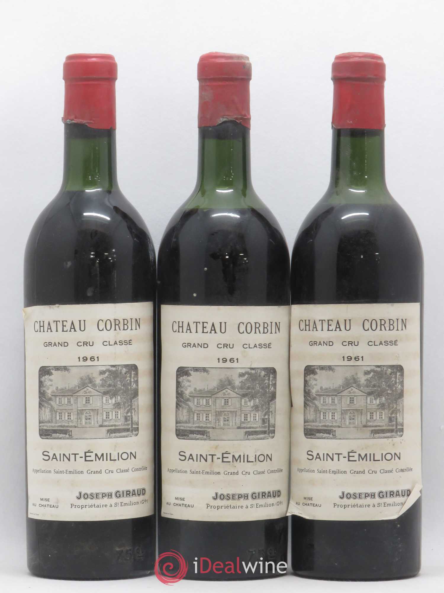 Château Corbin Grand Cru Classé 1961 - Lot de 3 bouteilles - 0
