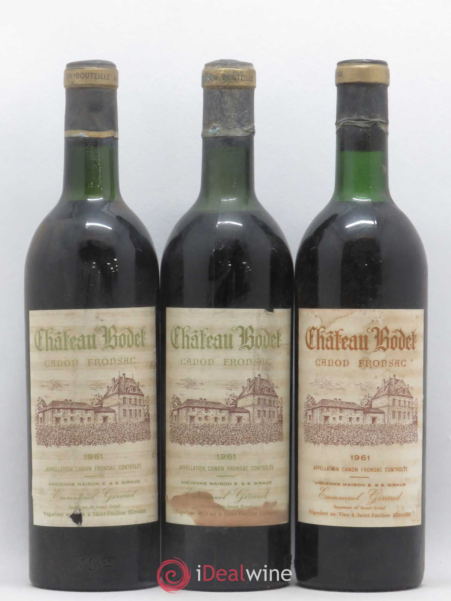 Canon-Fronsac Château Bodet 1961 - Posten von 3 Flaschen - 0
