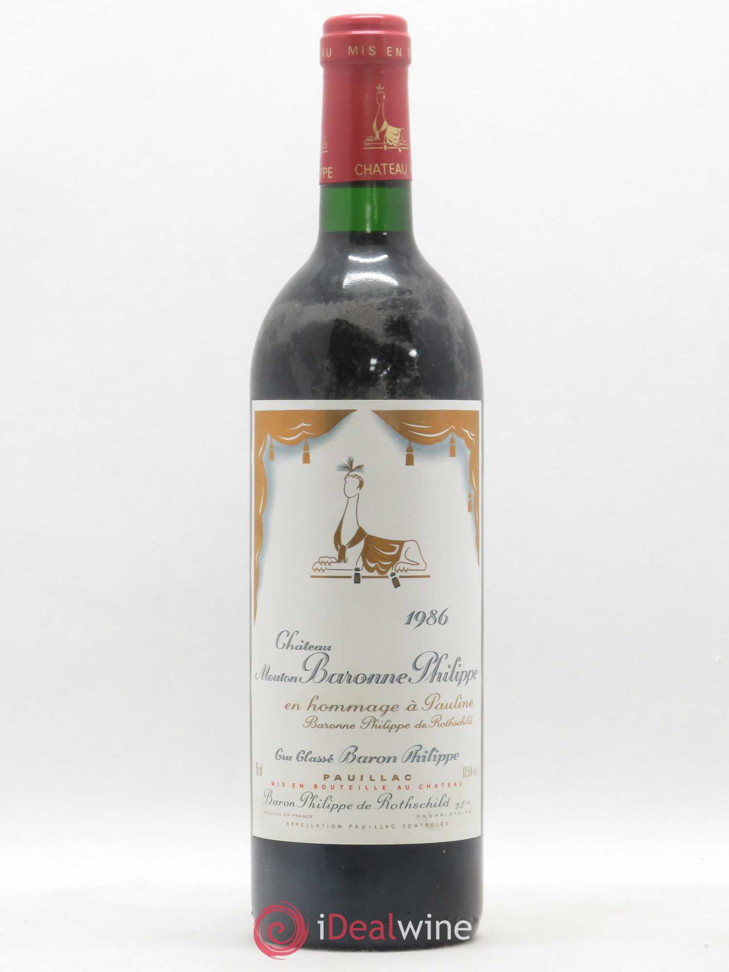 Château d' Armailhac - Mouton Baron(ne) Philippe 5ème Grand Cru Classé 1986 - Lot de 1 bouteille - 0