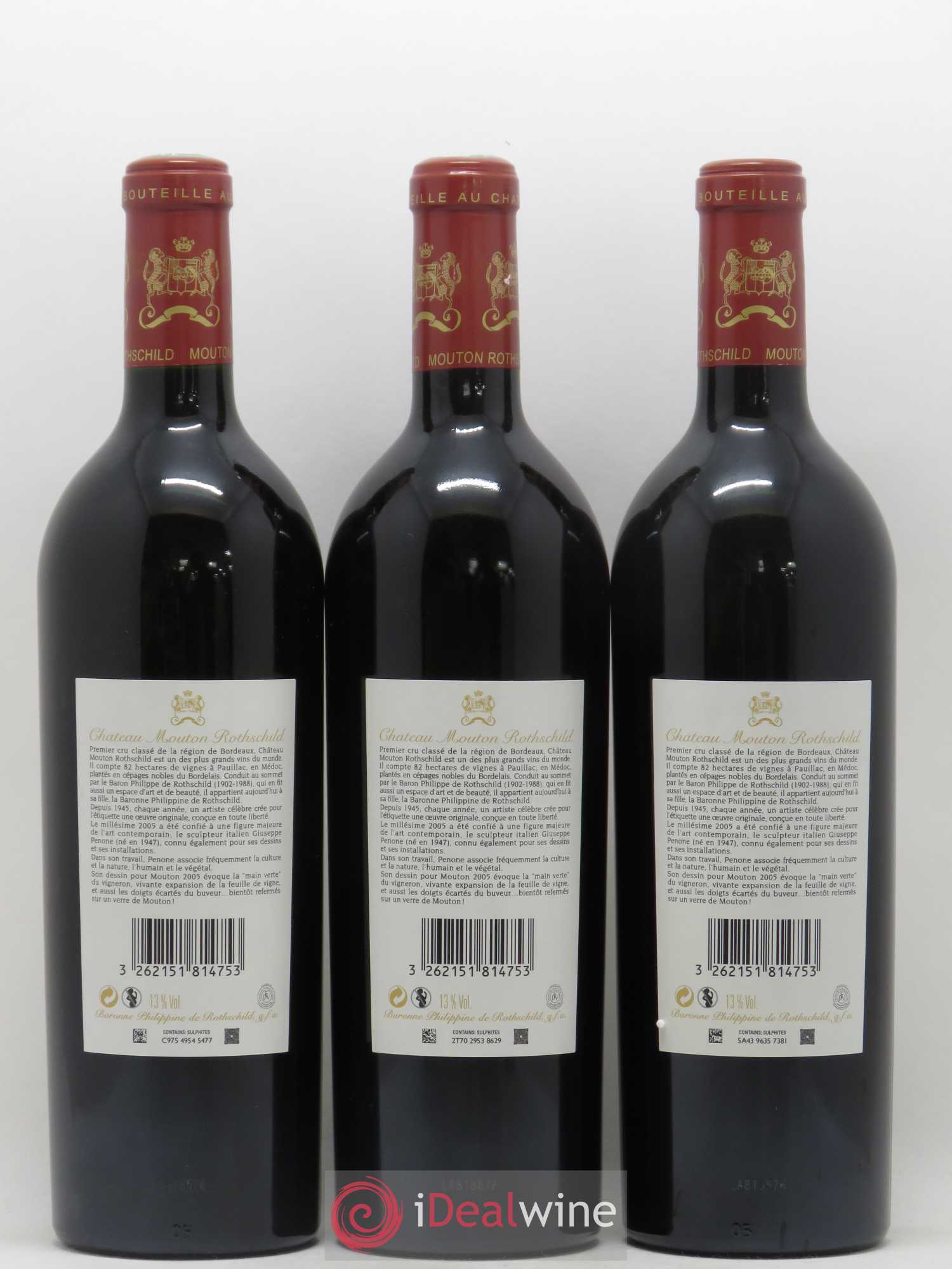 Château Mouton Rothschild 1er Grand Cru Classé 2005 - Lot de 3 bouteilles - 1