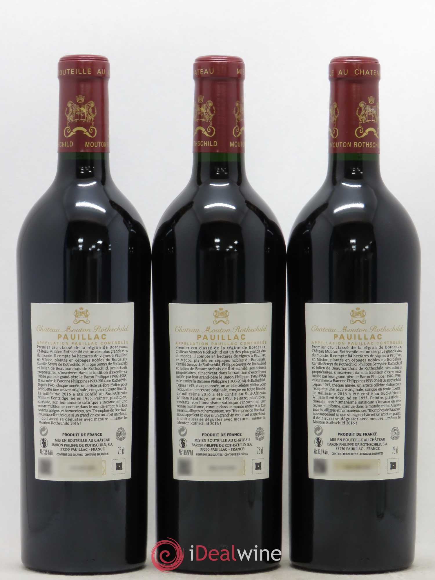 Château Mouton Rothschild 1er Grand Cru Classé 2016 - Lot de 3 bouteilles - 1