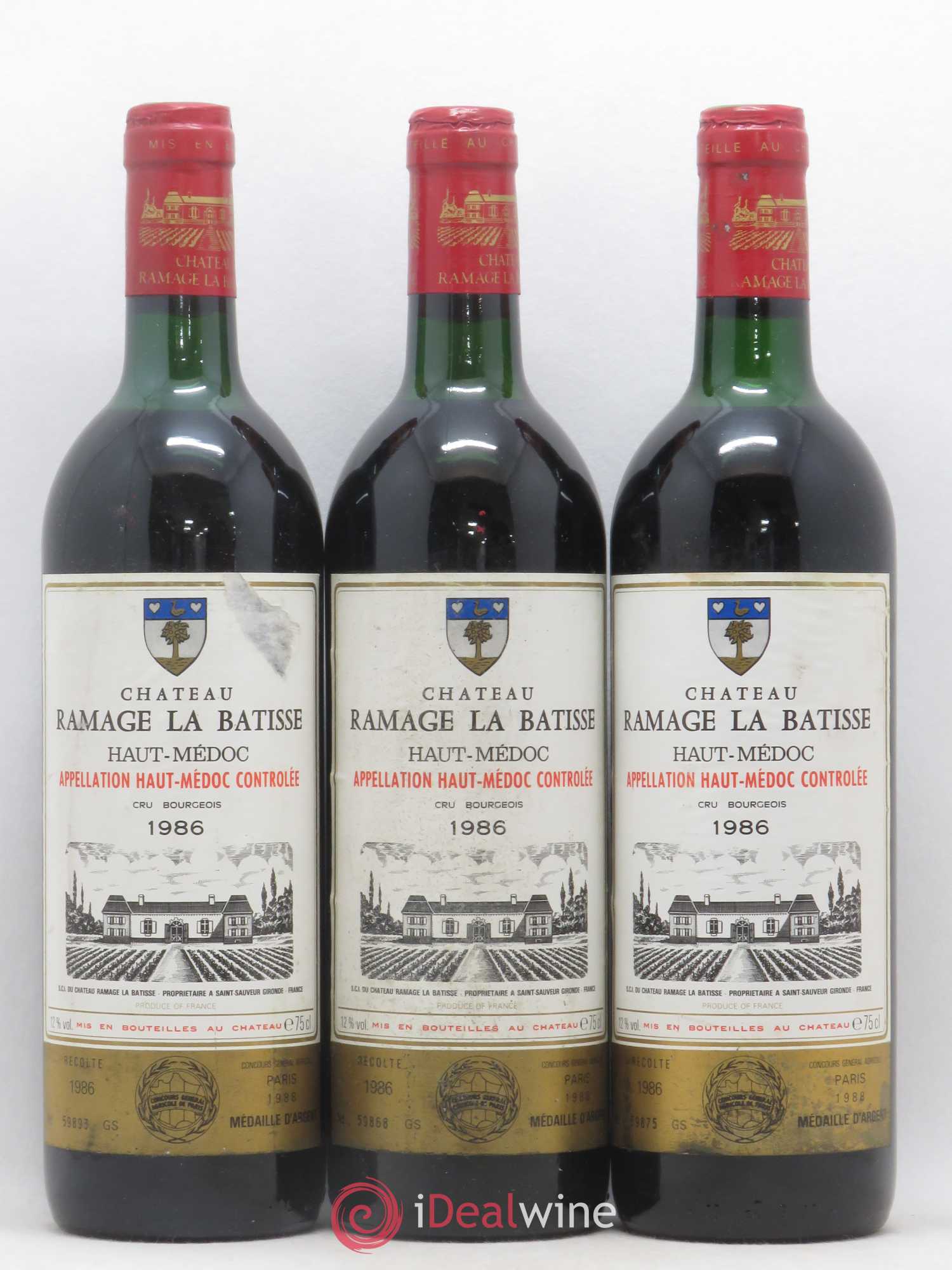 Château Ramage la Bâtisse Cru Bourgeois 1986 - Lot de 3 bouteilles - 0