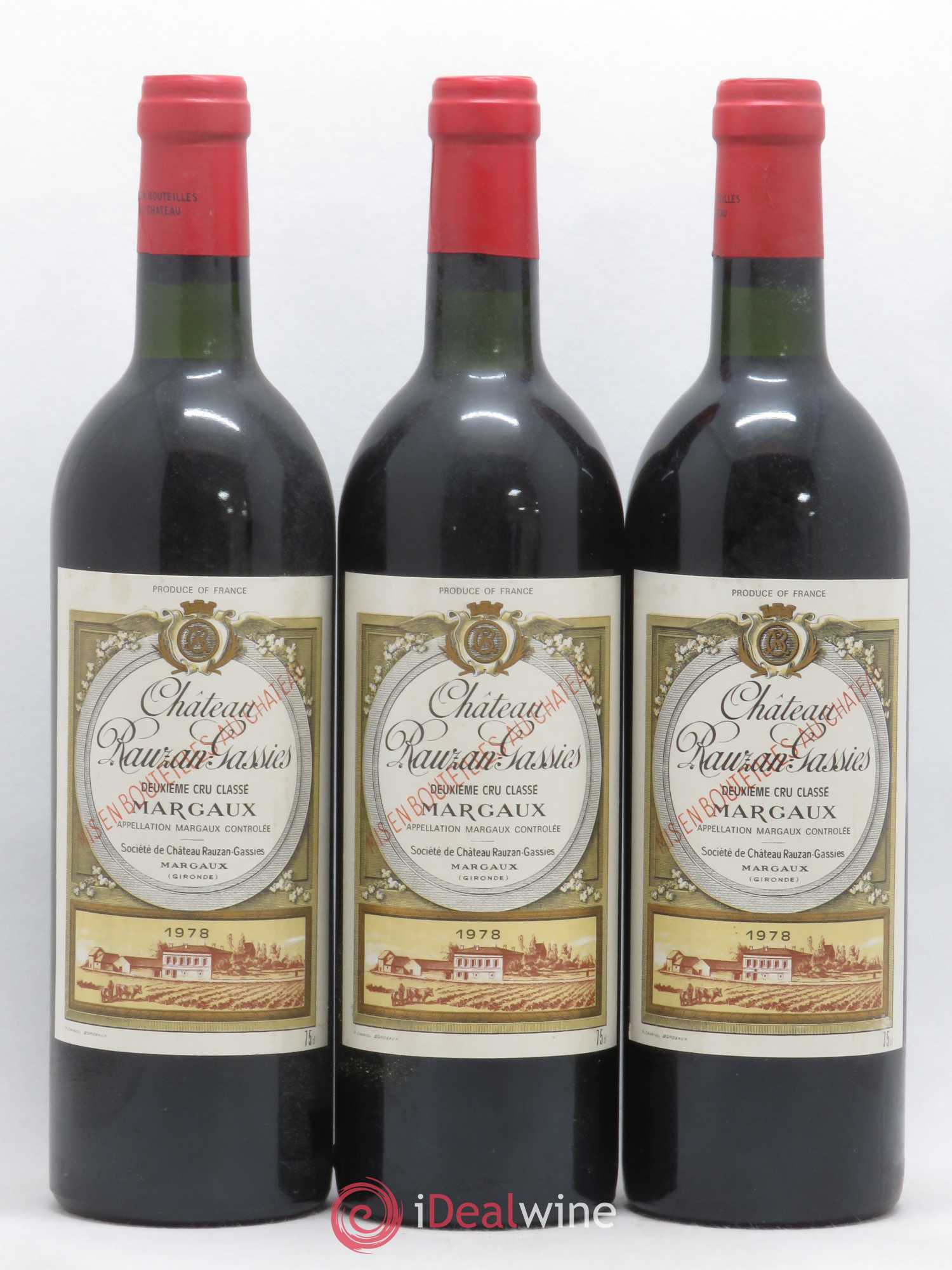 Château Rauzan-Gassies 2ème Grand Cru Classé 1978 - Lot de 3 bouteilles - 0