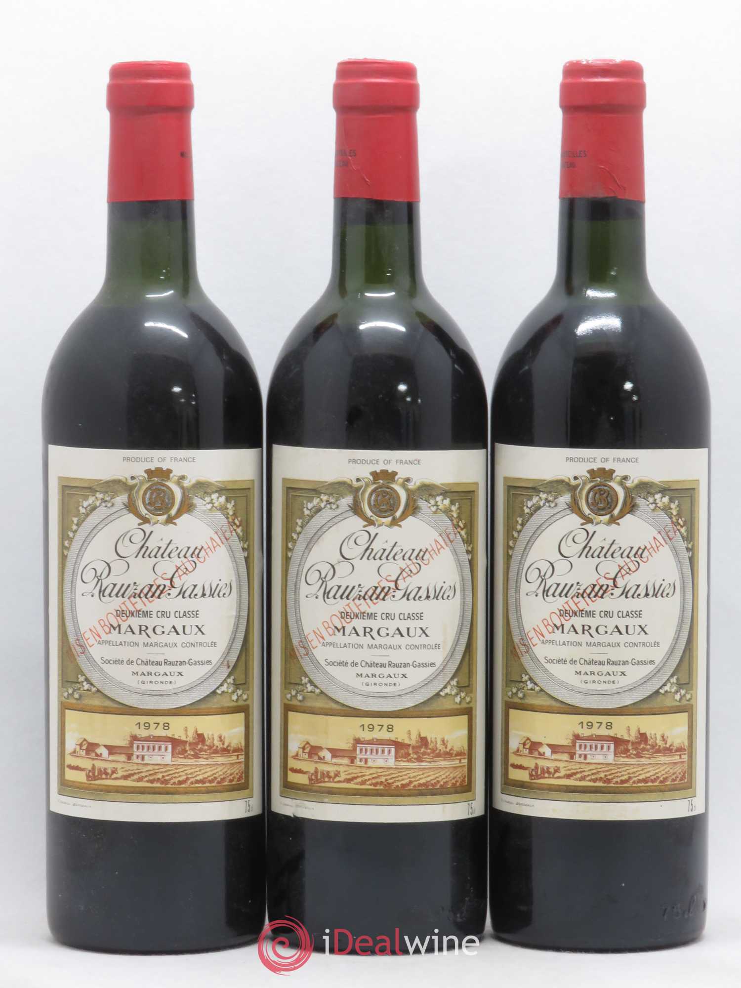 Château Rauzan-Gassies 2ème Grand Cru Classé 1978 - Lot de 3 bouteilles - 0