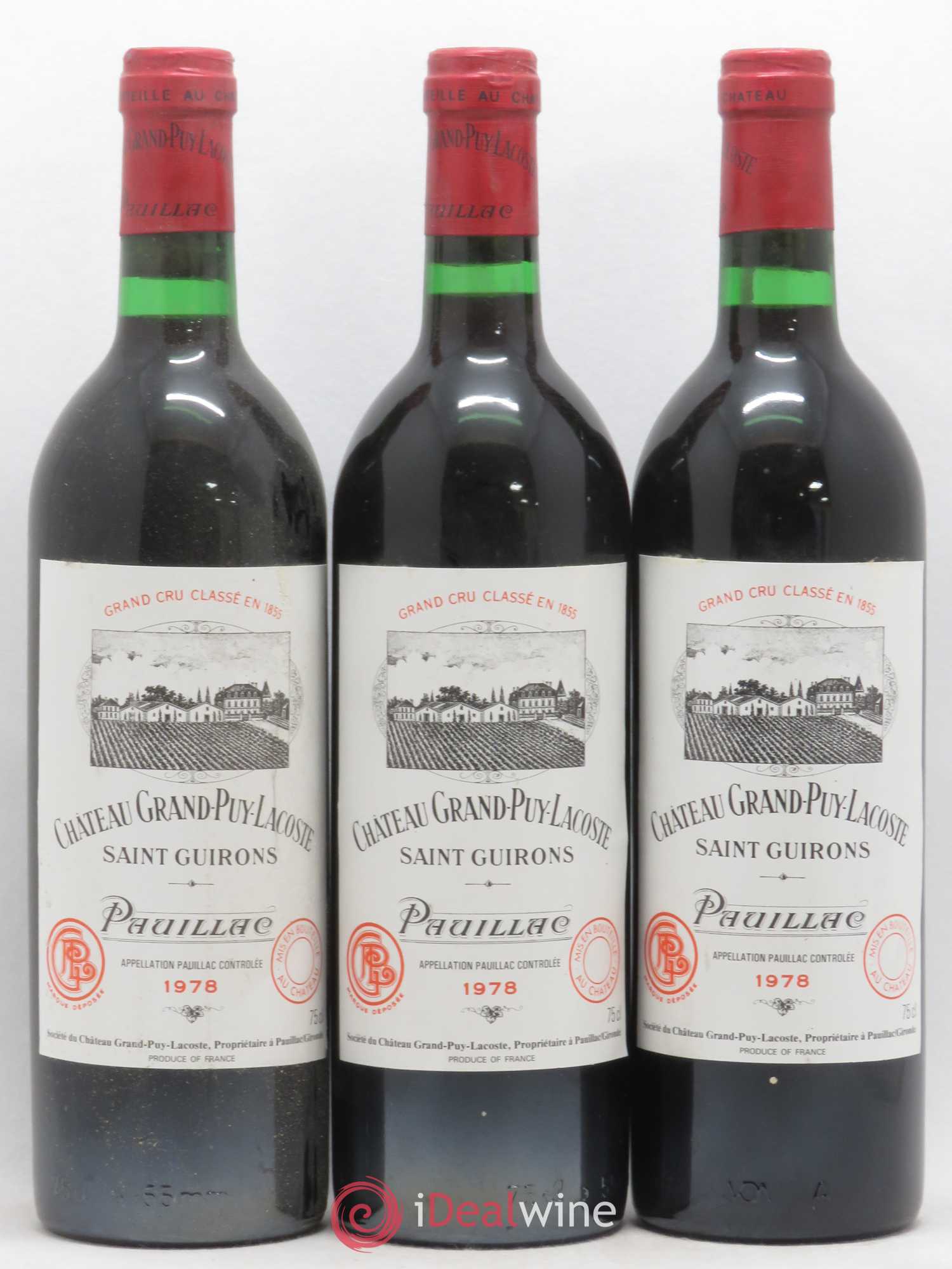 Château Grand Puy Lacoste 5ème Grand Cru Classé 1978 - Lot de 3 bouteilles - 0