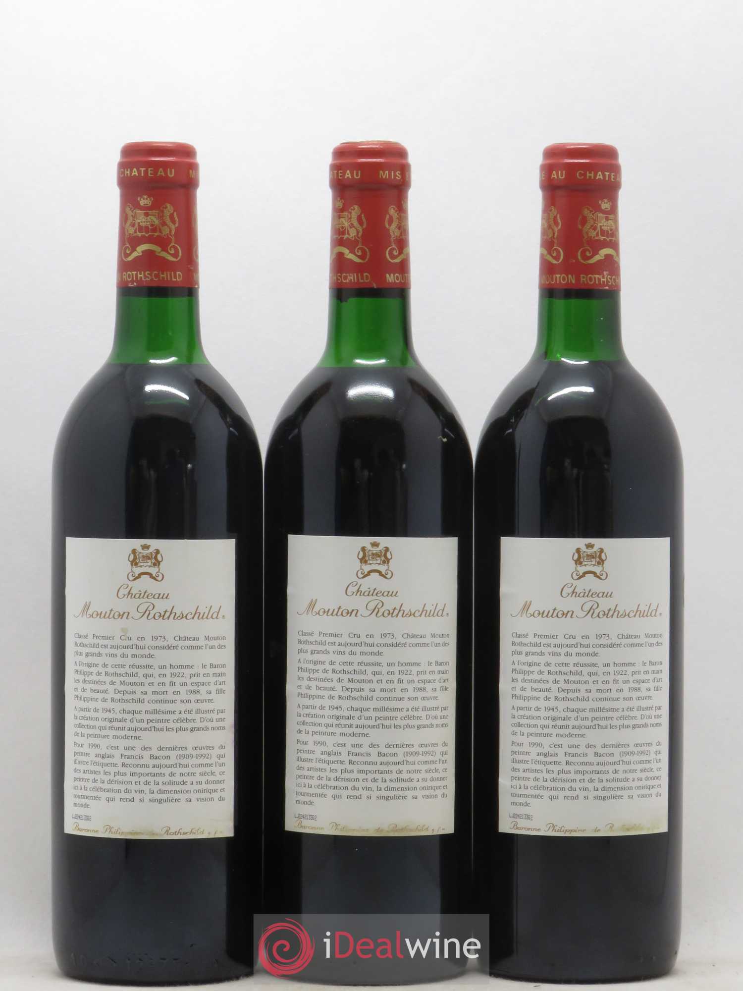 Château Mouton Rothschild 1er Grand Cru Classé 1990 - Lot de 3 bouteilles - 1