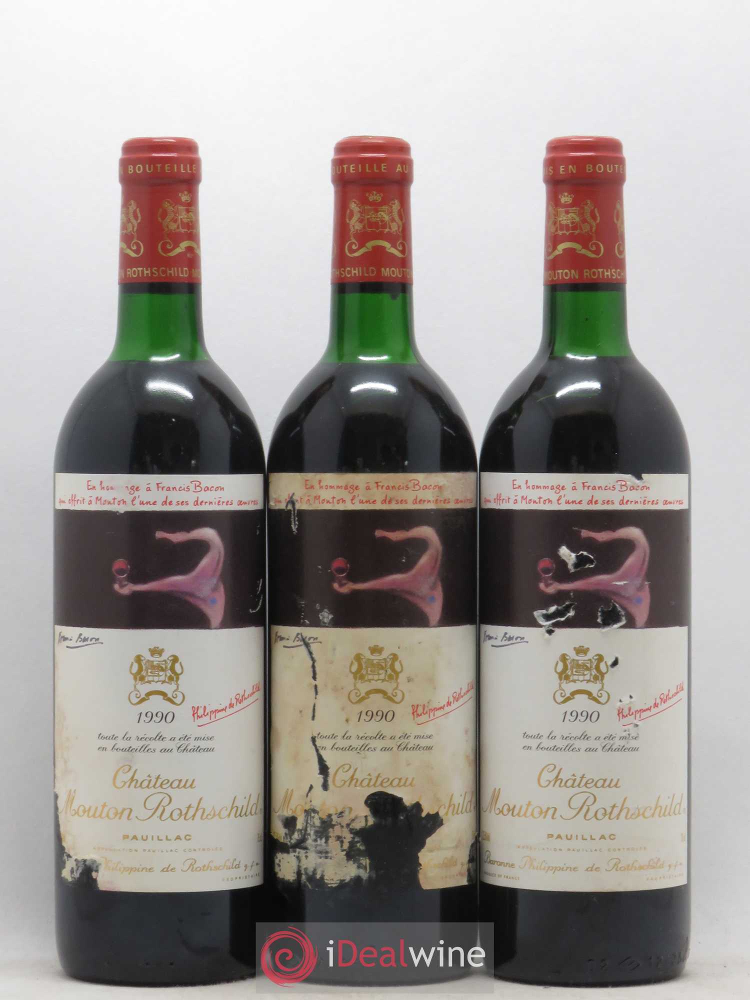Château Mouton Rothschild 1er Grand Cru Classé 1990 - Lot de 3 bouteilles - 0