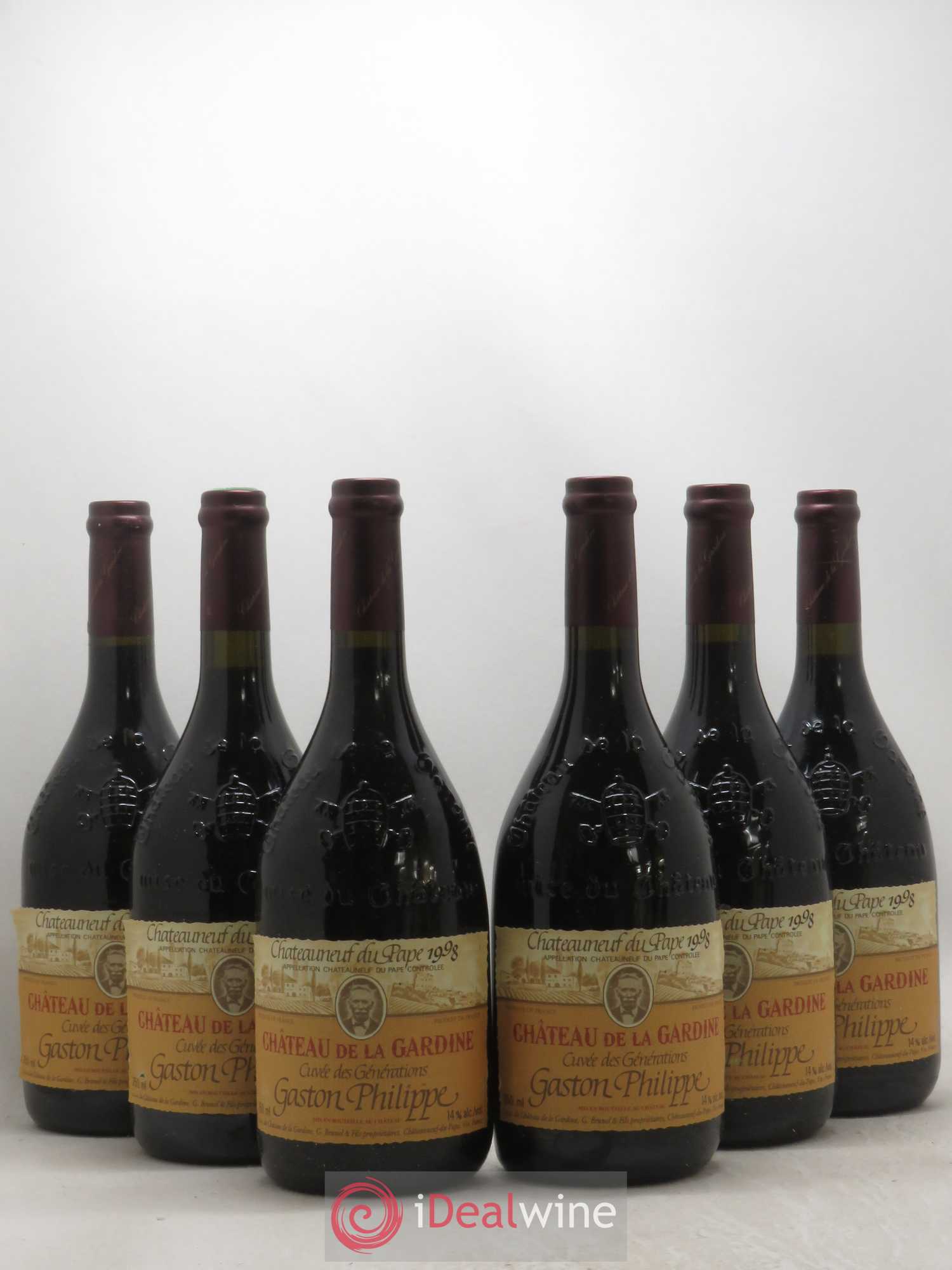 Châteauneuf-du-Pape Château de La Gardine Cuvée des Générations Gaston Philippe Famille Brunel 1998 - Lot de 6 bouteilles - 0
