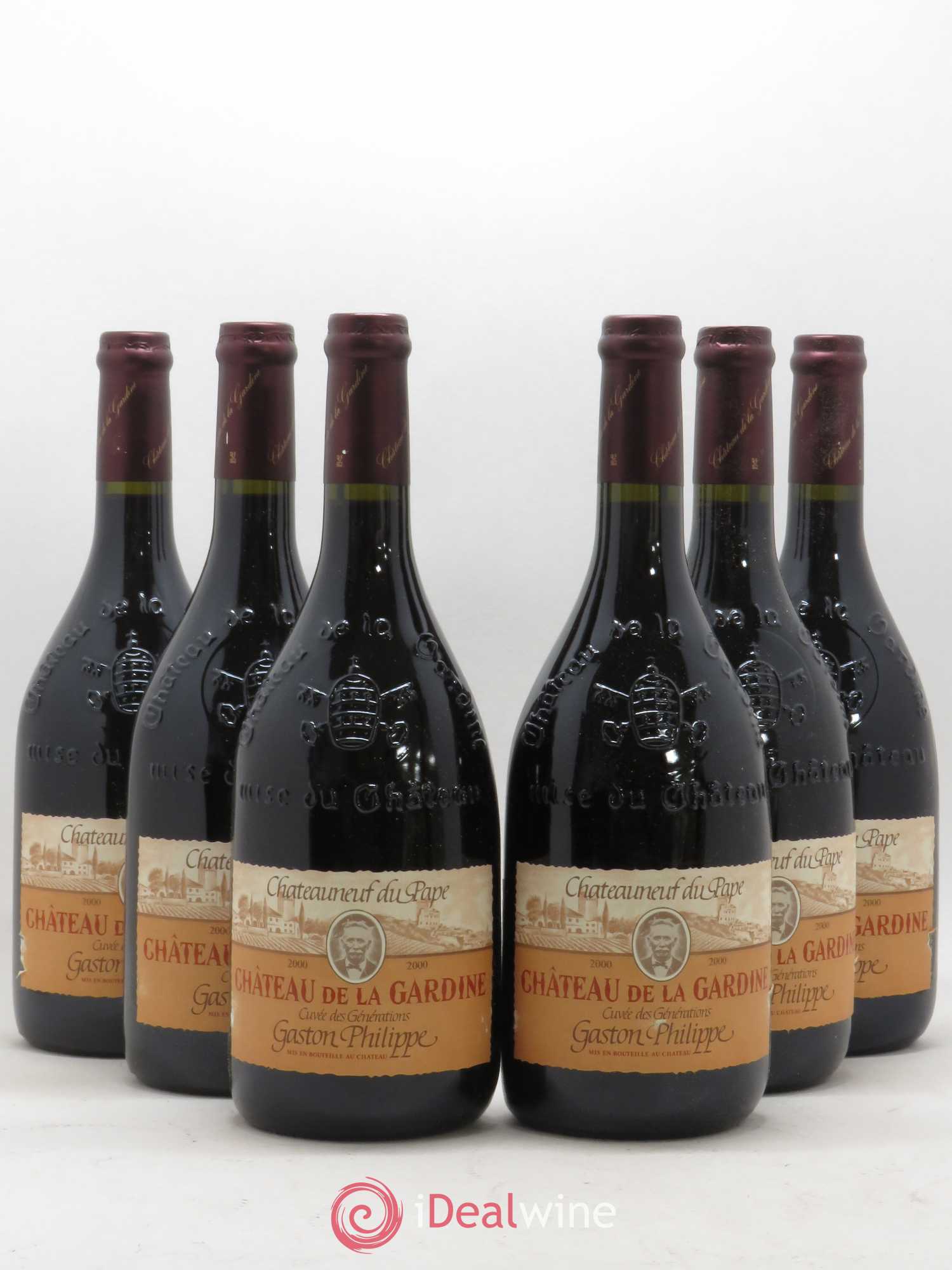 Châteauneuf-du-Pape Château de La Gardine Cuvée des Générations Gaston Philippe Famille Brunel 2000 - Lot de 6 bouteilles - 0