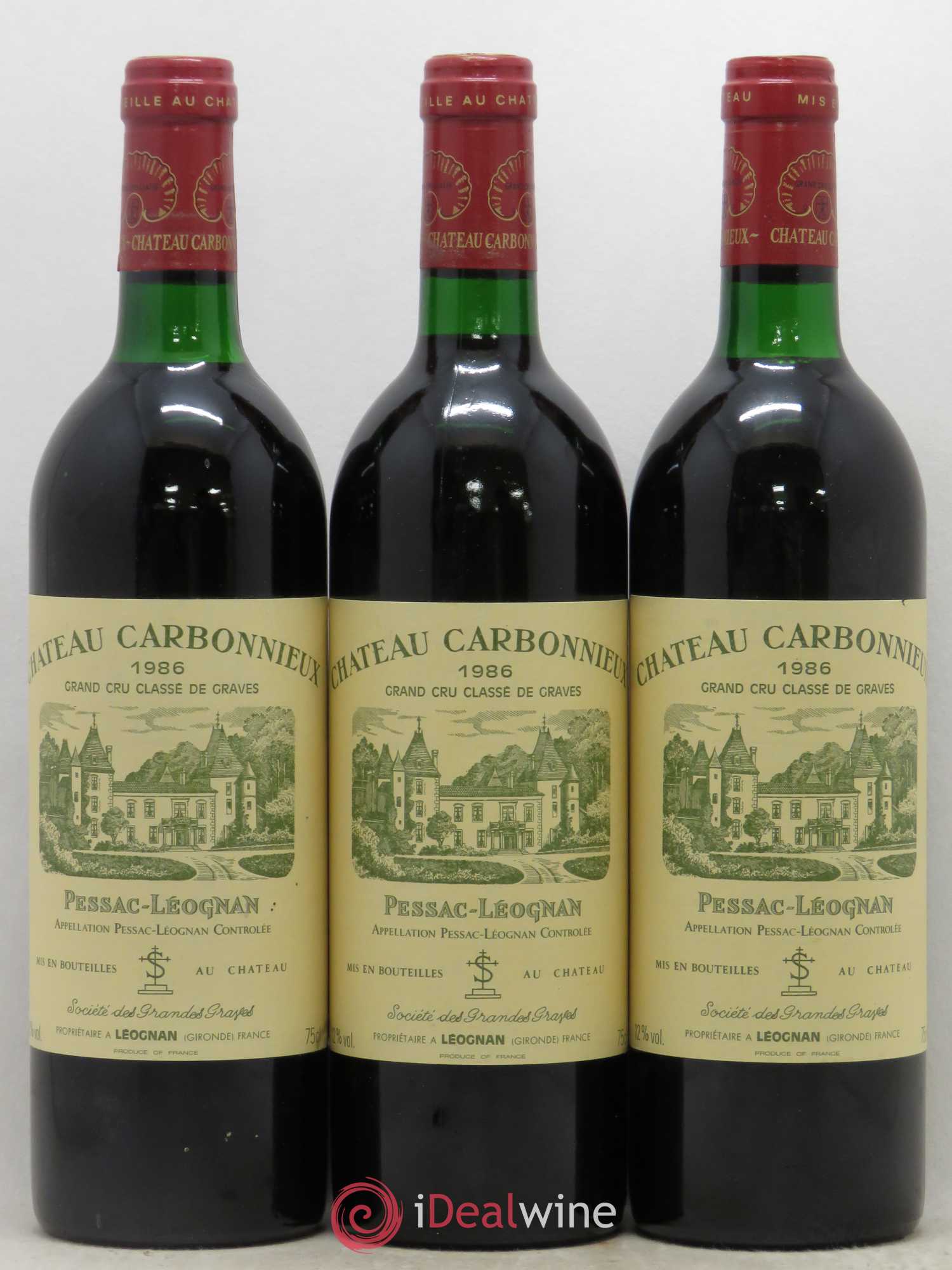 Château Carbonnieux Cru Classé de Graves 1986 - Lot de 3 bouteilles - 0