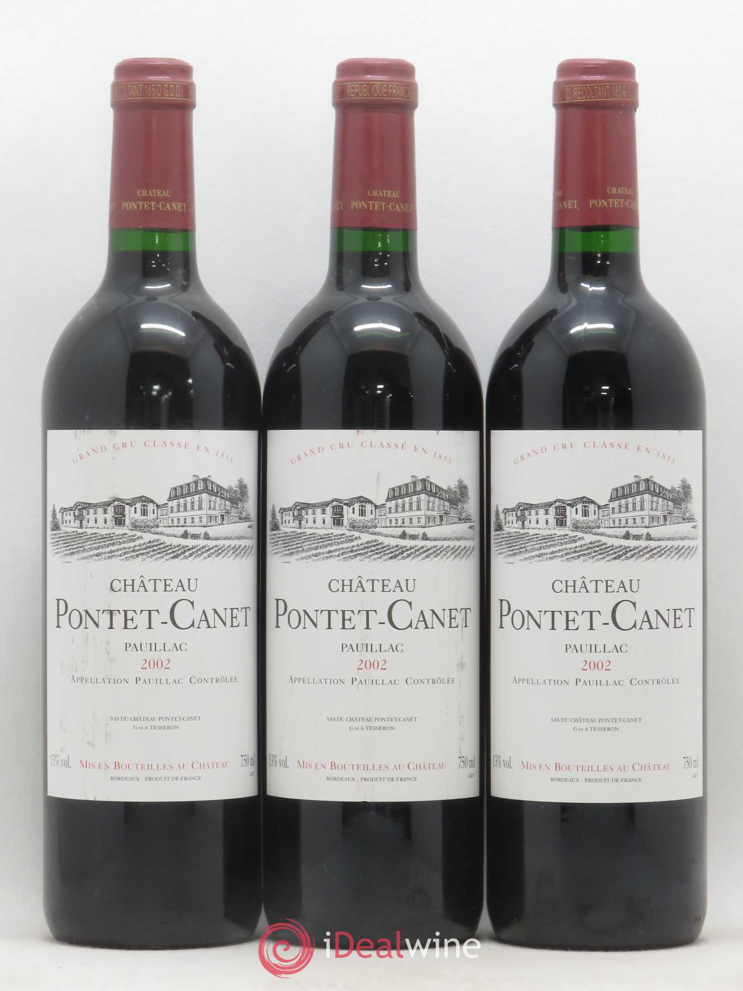 Château Pontet Canet 5ème Grand Cru Classé 2002 - Lot de 3 bouteilles - 0