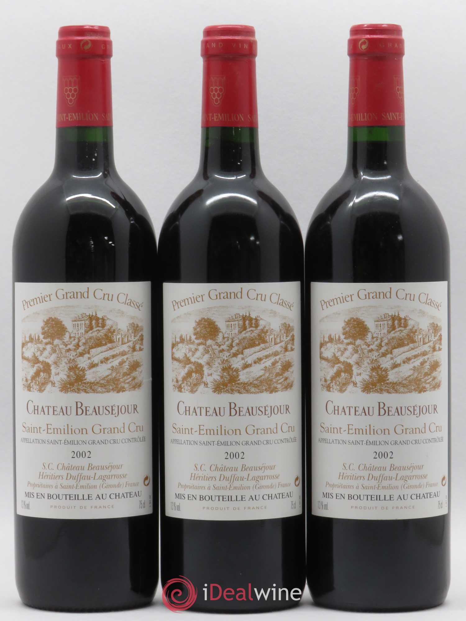 Château Beauséjour (Duffau-Lagarrosse) 1er Grand Cru Classé B 2002 - Lot de 3 bouteilles - 0