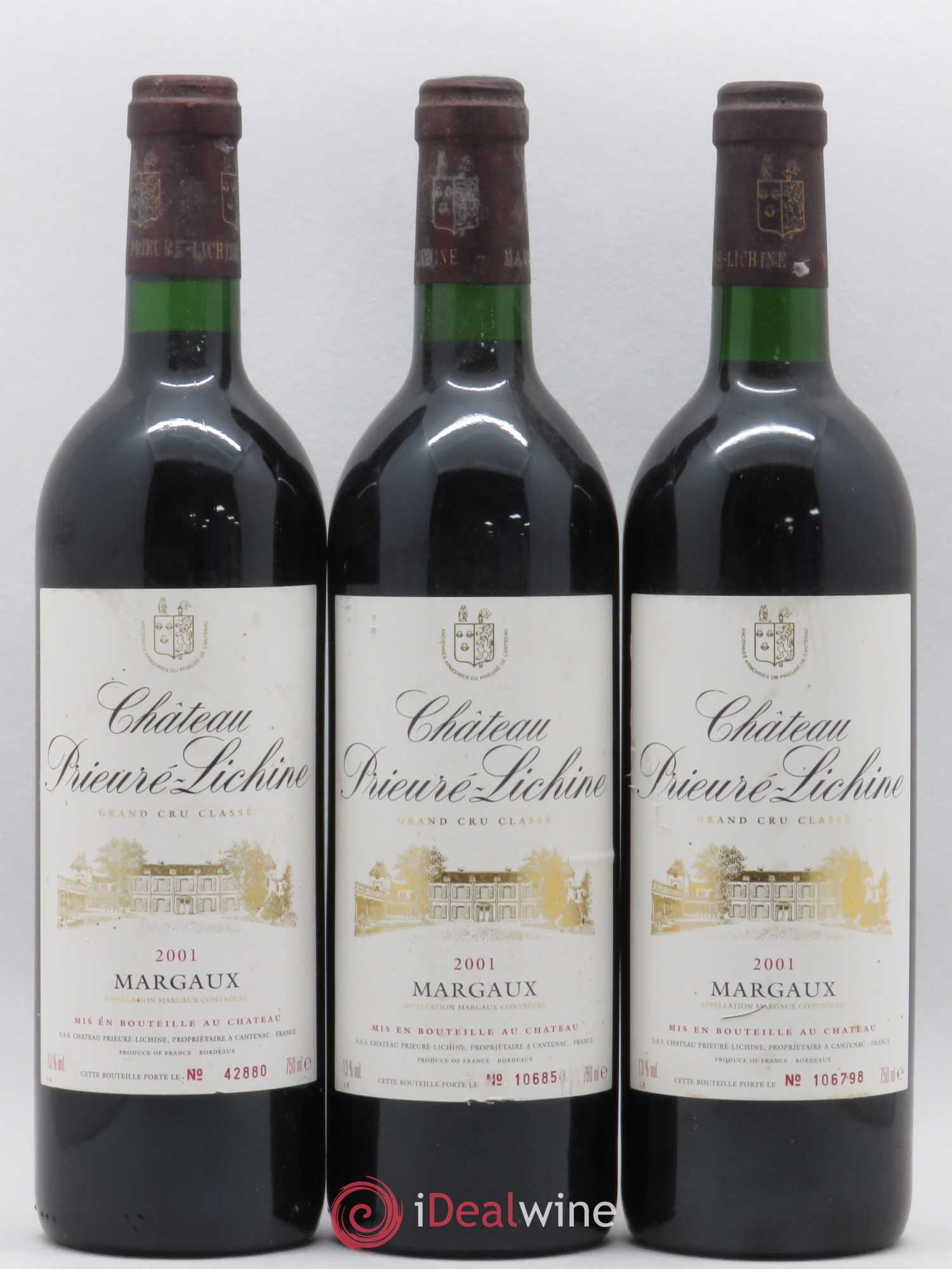 Château Prieuré Lichine 4ème Grand Cru Classé 2001 - Lot de 3 bouteilles - 0