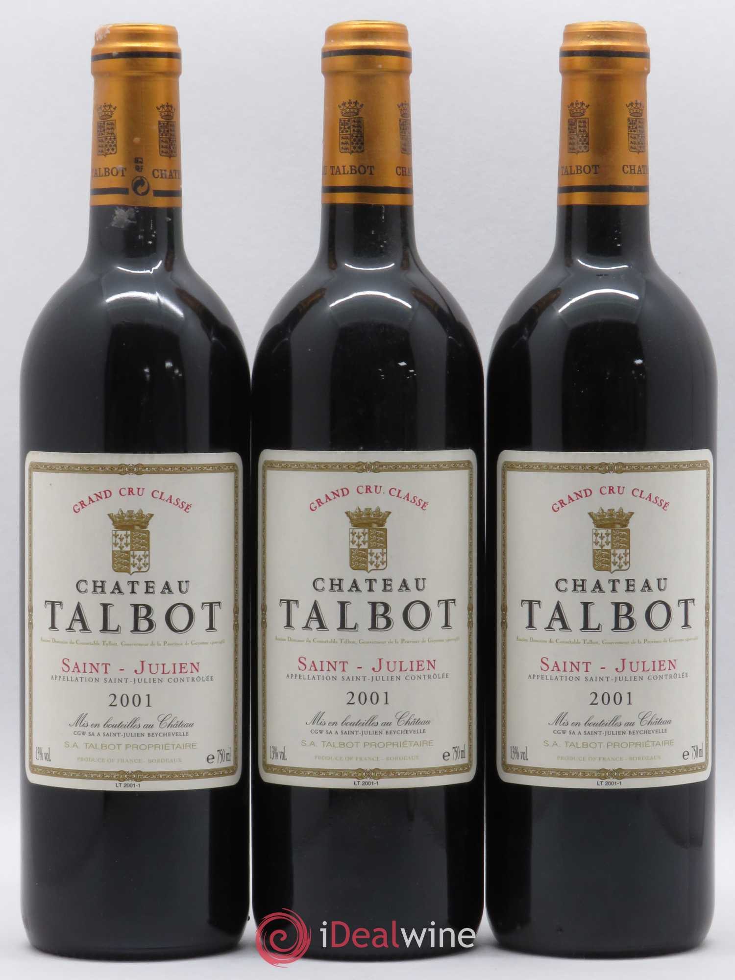 Château Talbot 4ème Grand Cru Classé 2001 - Lot de 3 bouteilles - 0