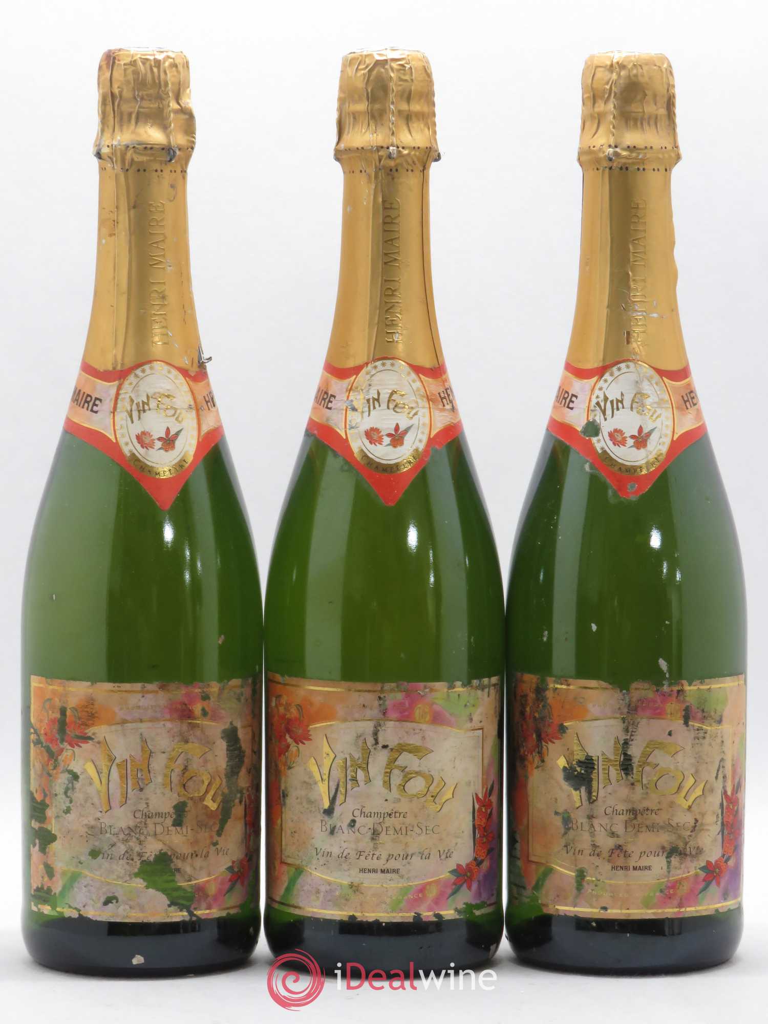 Vin Mousseux Henri Maire Vin Fou Blanc Demi Sec (sans prix de réserve) - Lot de 3 bouteilles - 0
