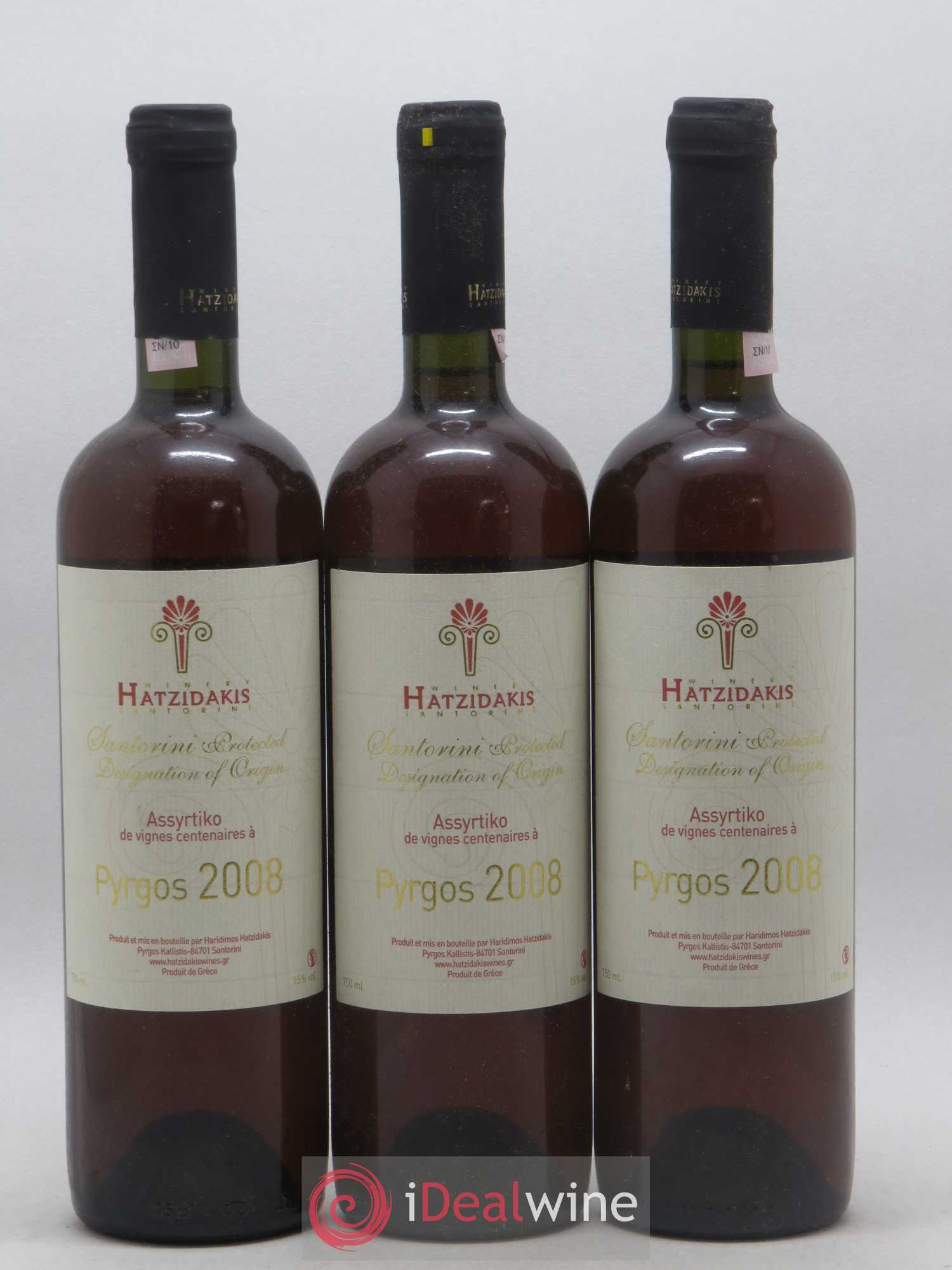 Vins Etrangers Santorin Assyrtiko de Louros Pyrgos Vignes Centenaires Hatzidakis 2008 - Posten von 3 Flaschen - 0