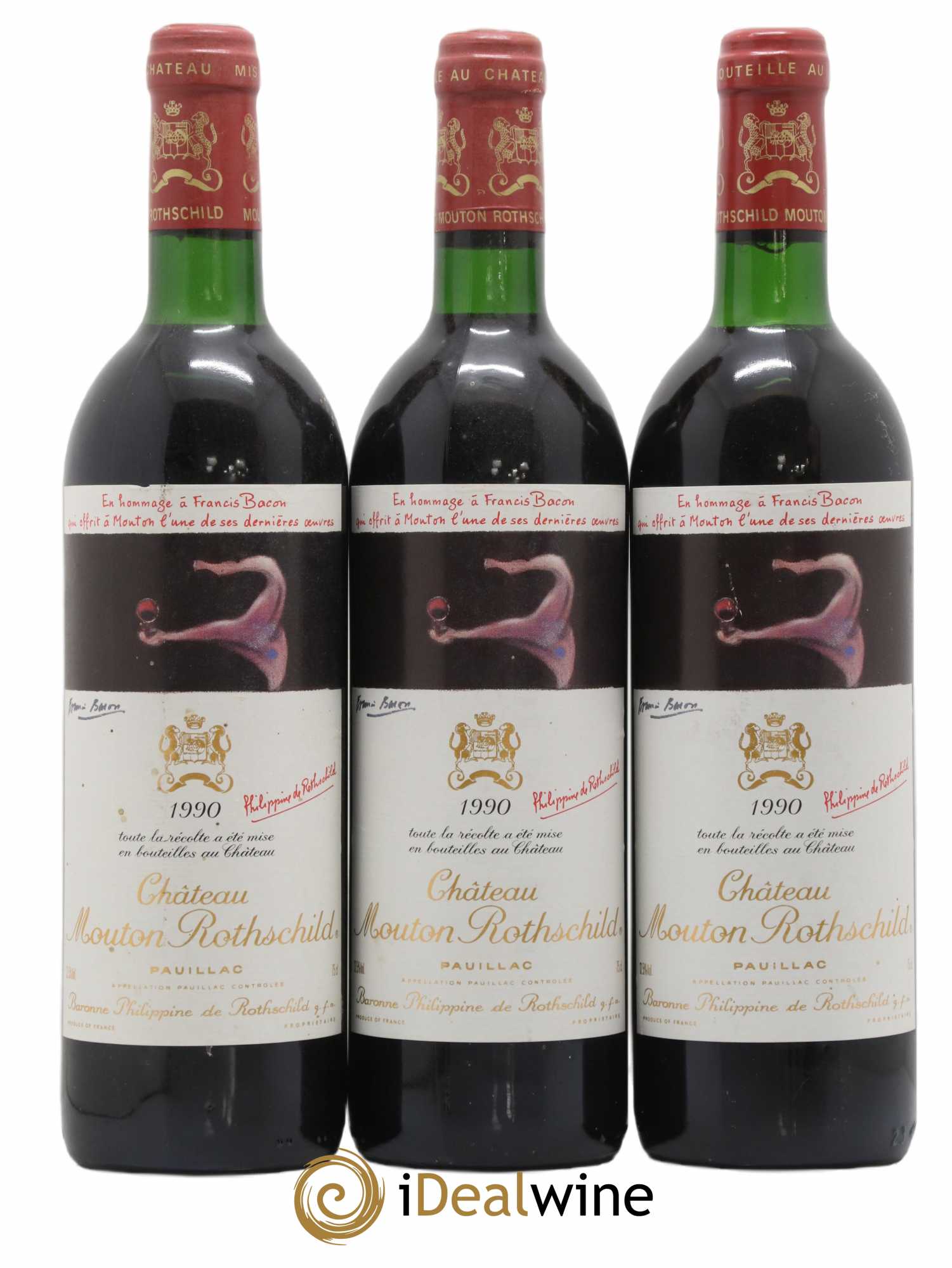 Château Mouton Rothschild 1er Grand Cru Classé 1990 - Lot de 3 bouteilles - 0