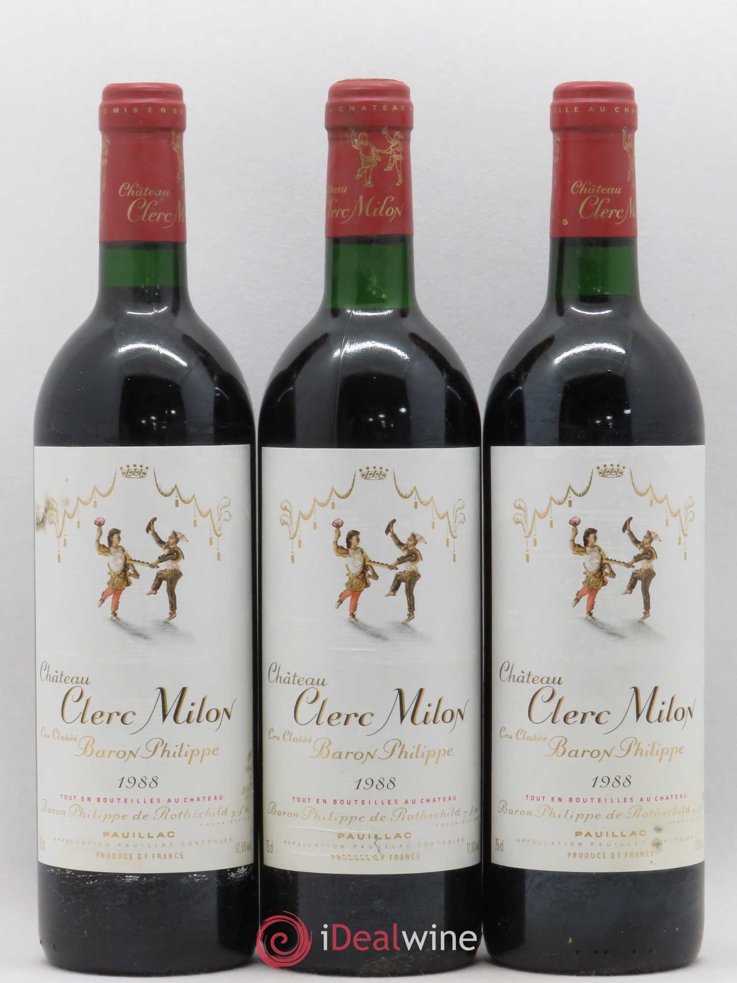 Château Clerc Milon 5ème Grand Cru Classé 1988 - Lot de 3 bouteilles - 0