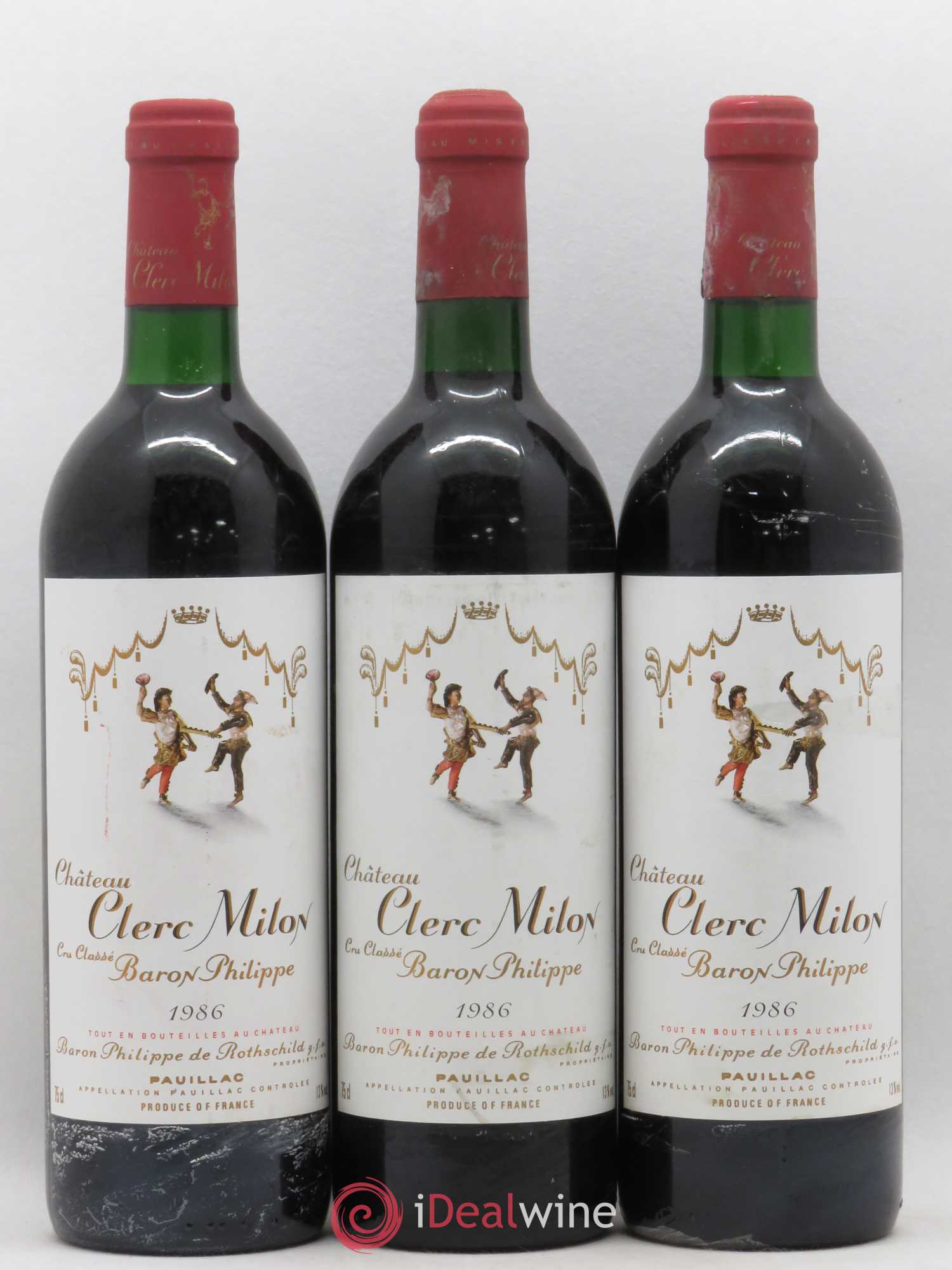 Château Clerc Milon 5ème Grand Cru Classé 1986 - Lot de 3 bouteilles - 0