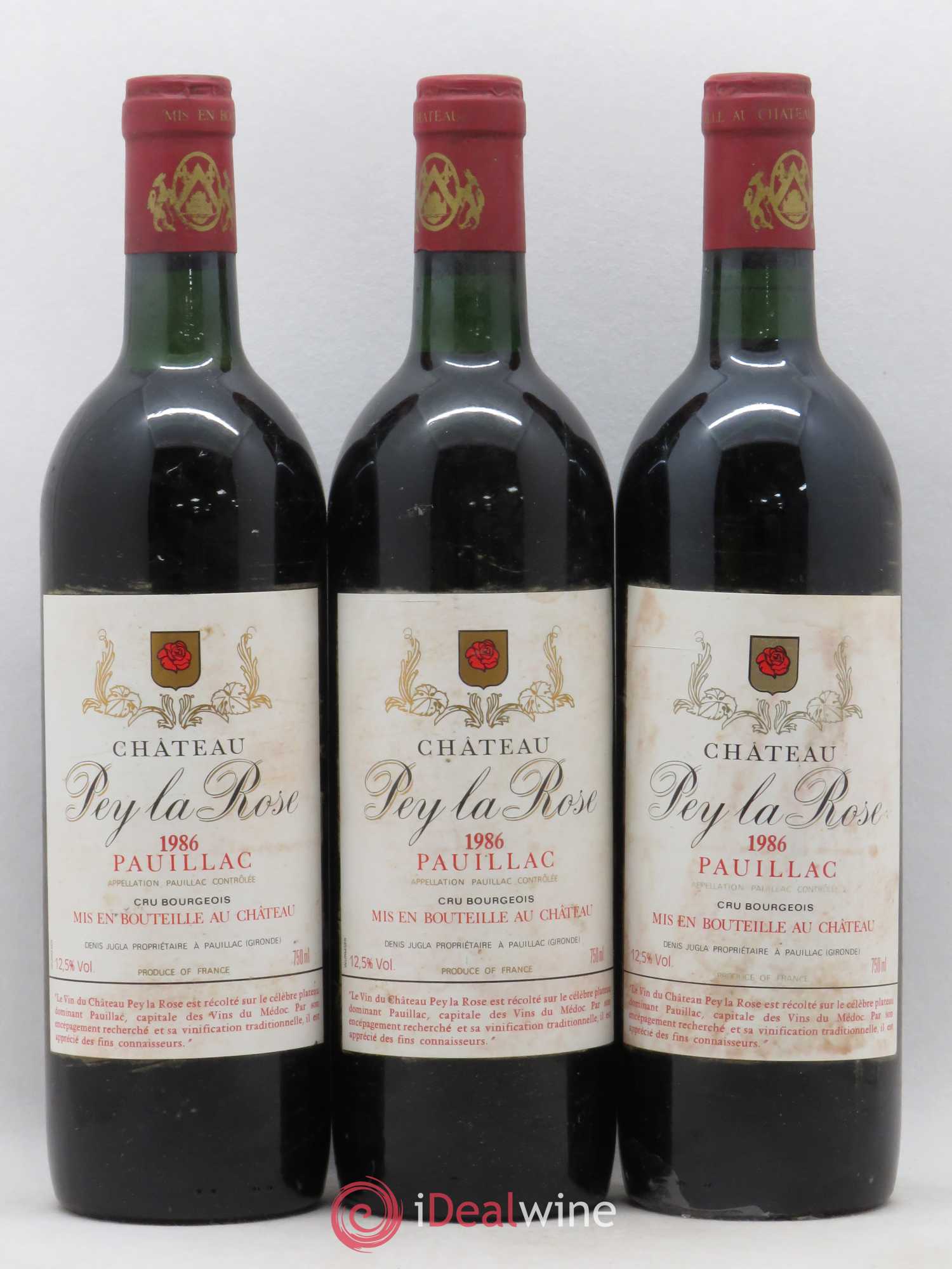 Pauillac Château Pey La Rose 1986 - Lot de 3 bouteilles - 0