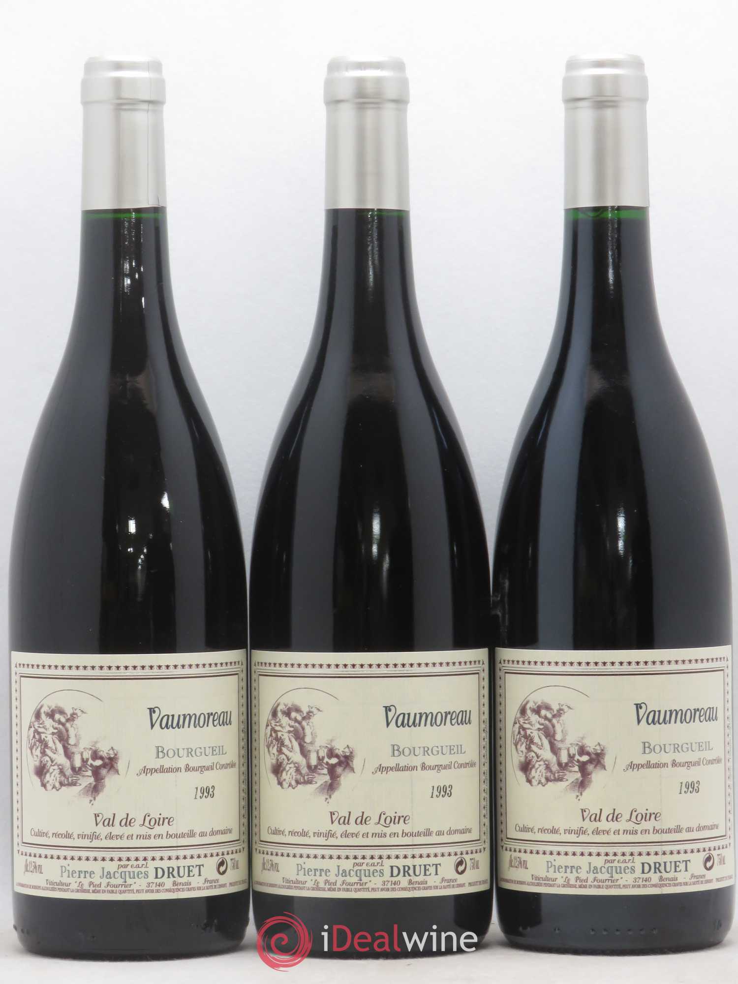 Bourgueil Vaumoreau Pierre Jacques Druet 1993 - Lot de 3 bouteilles - 0